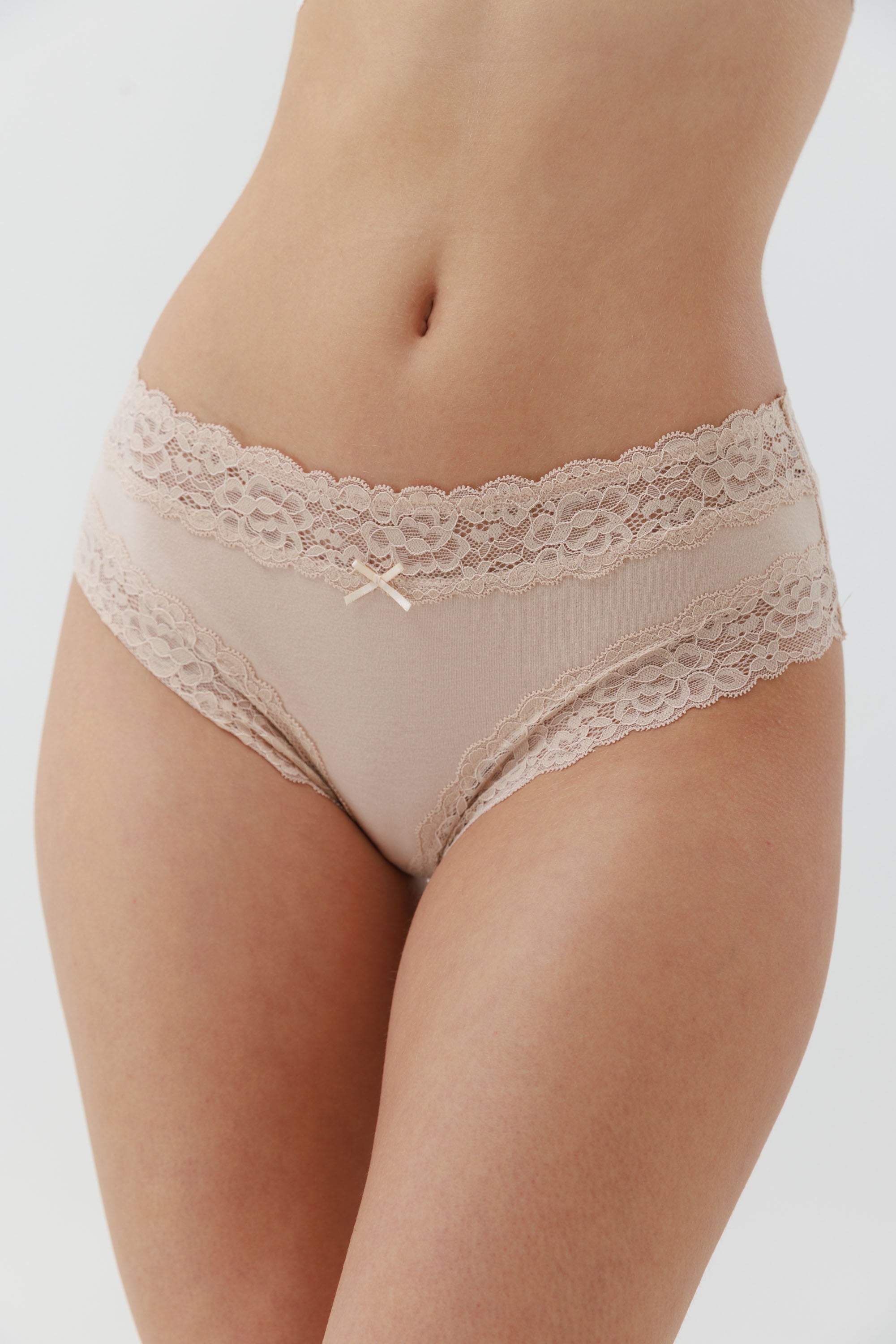 תחתון בוקסר כותנה+תחרה - בז