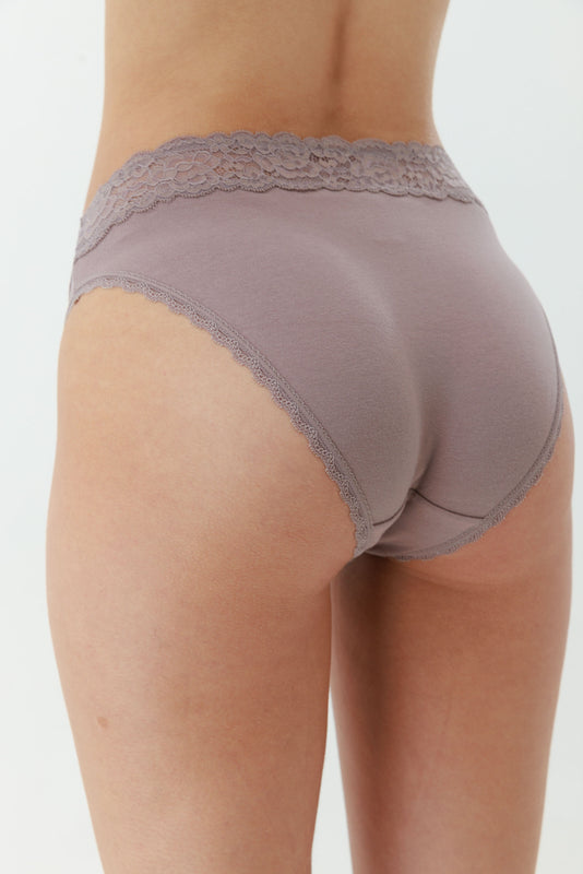 תחתון היי לג כותנה +תחרה צבע קפה