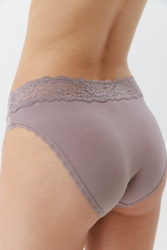 תחתון היי לג כותנה +תחרה צבע קפה