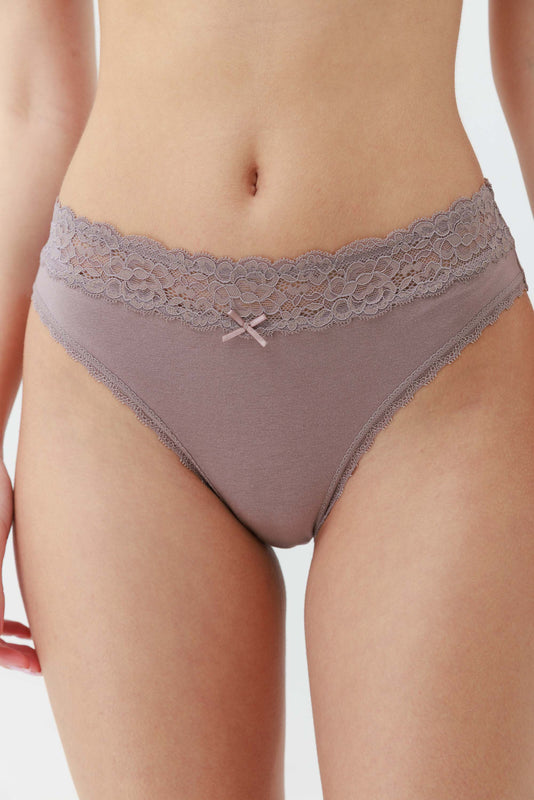 תחתון ביקיני כותנה+תחרה צבע  קפה