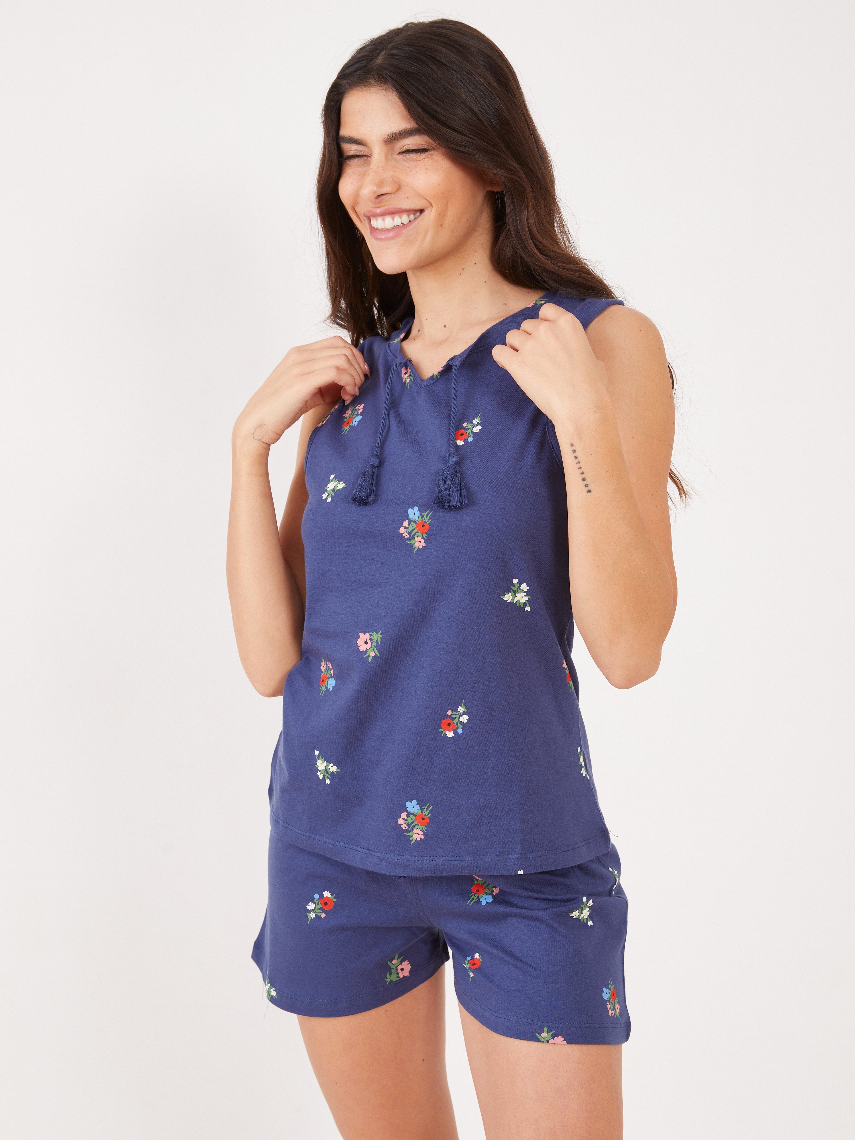 פיג'מה גופייה מכנס קצר פויינטל - כחול