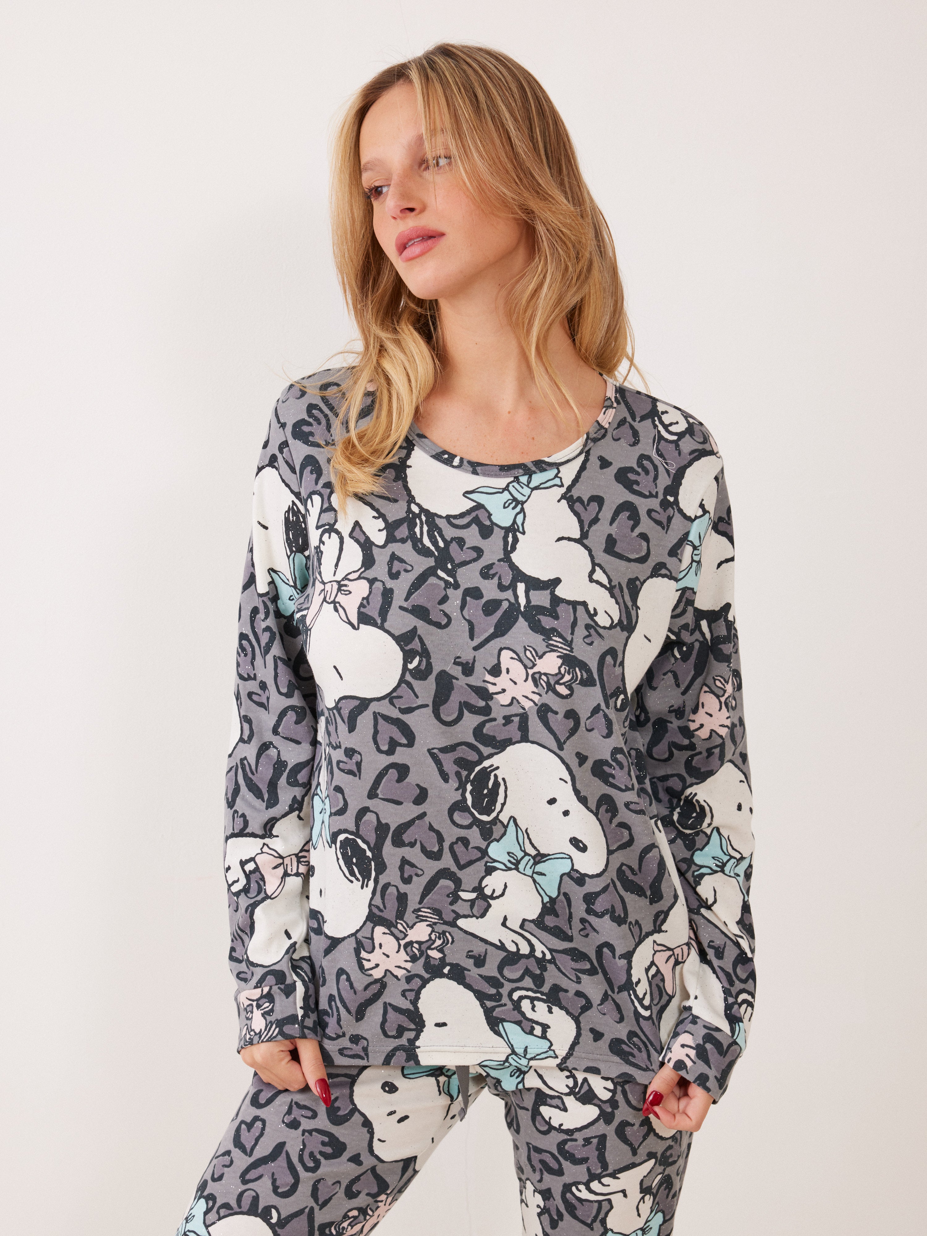 פיג'מת אינטרלוק סנופי - אפור