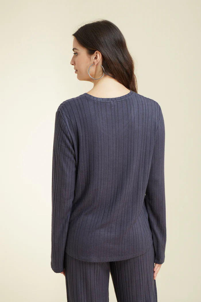 פיג'מה קלאסית ריב ויסקוזה - אפור כהה