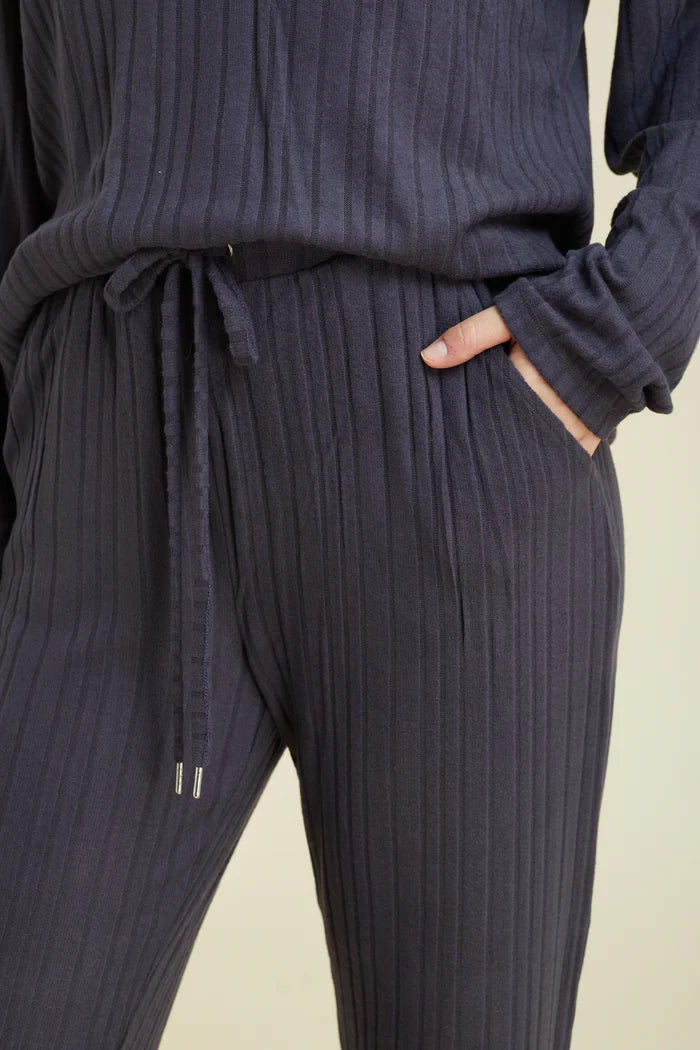 פיג'מה קלאסית ריב ויסקוזה - אפור כהה