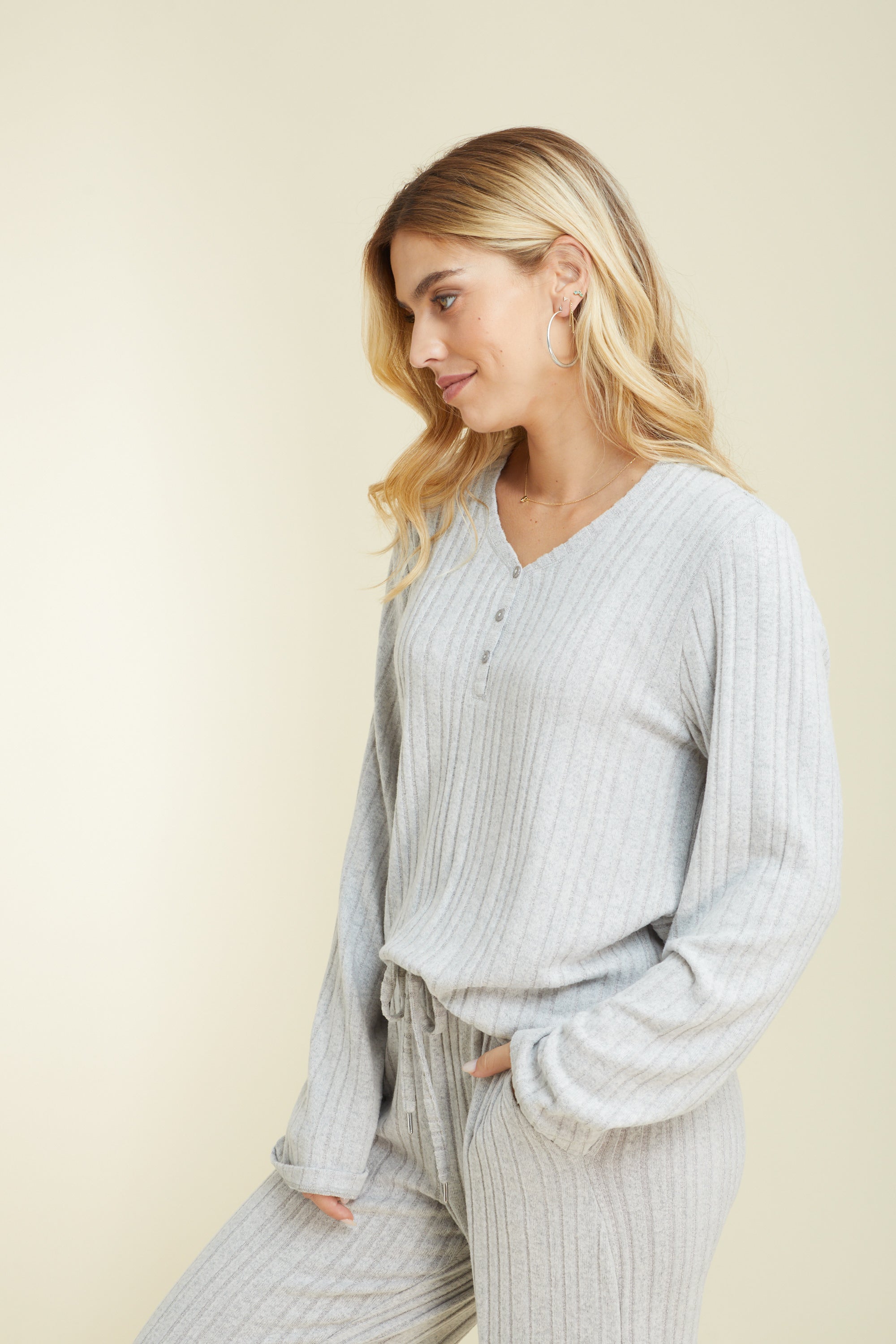 חליפת פנאי ריב - אפור מלאנז