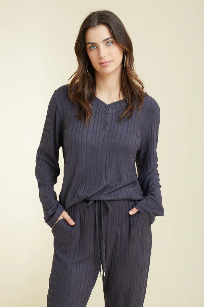 פיג'מה קלאסית ריב ויסקוזה - אפור כהה
