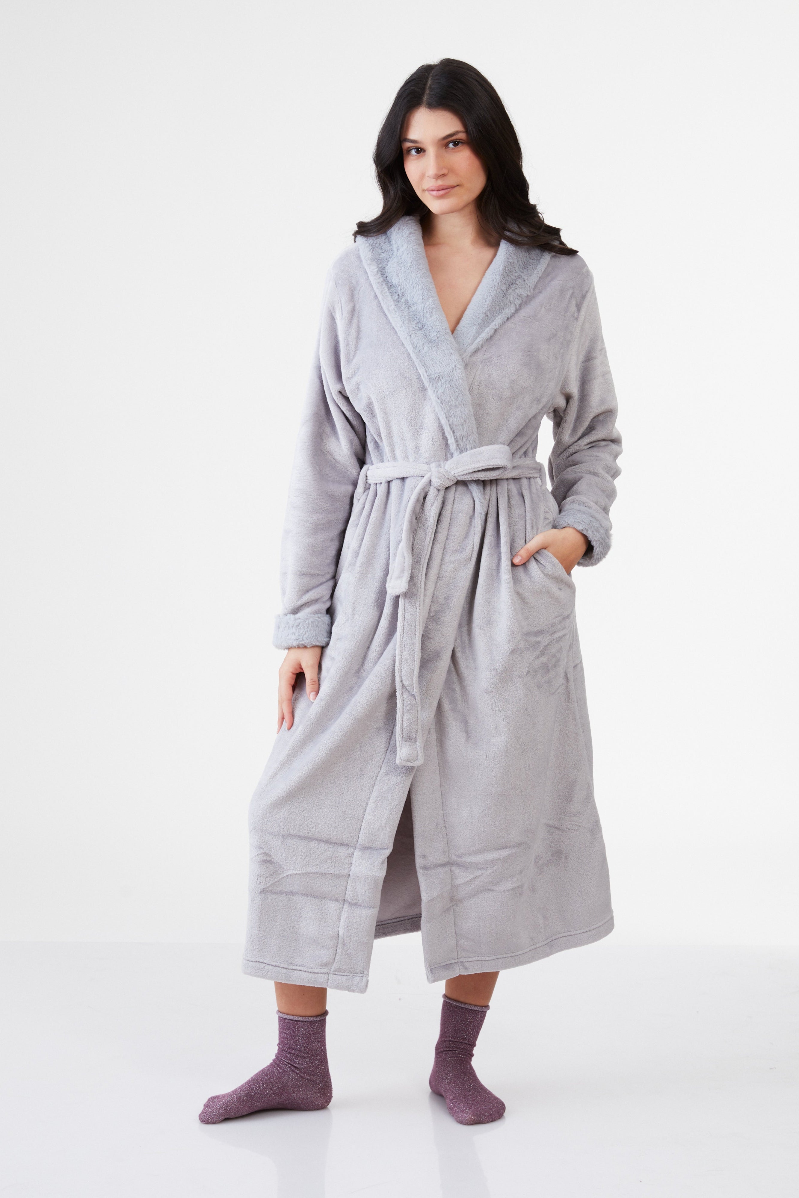 חלוק פלאפי ארוך - אפור