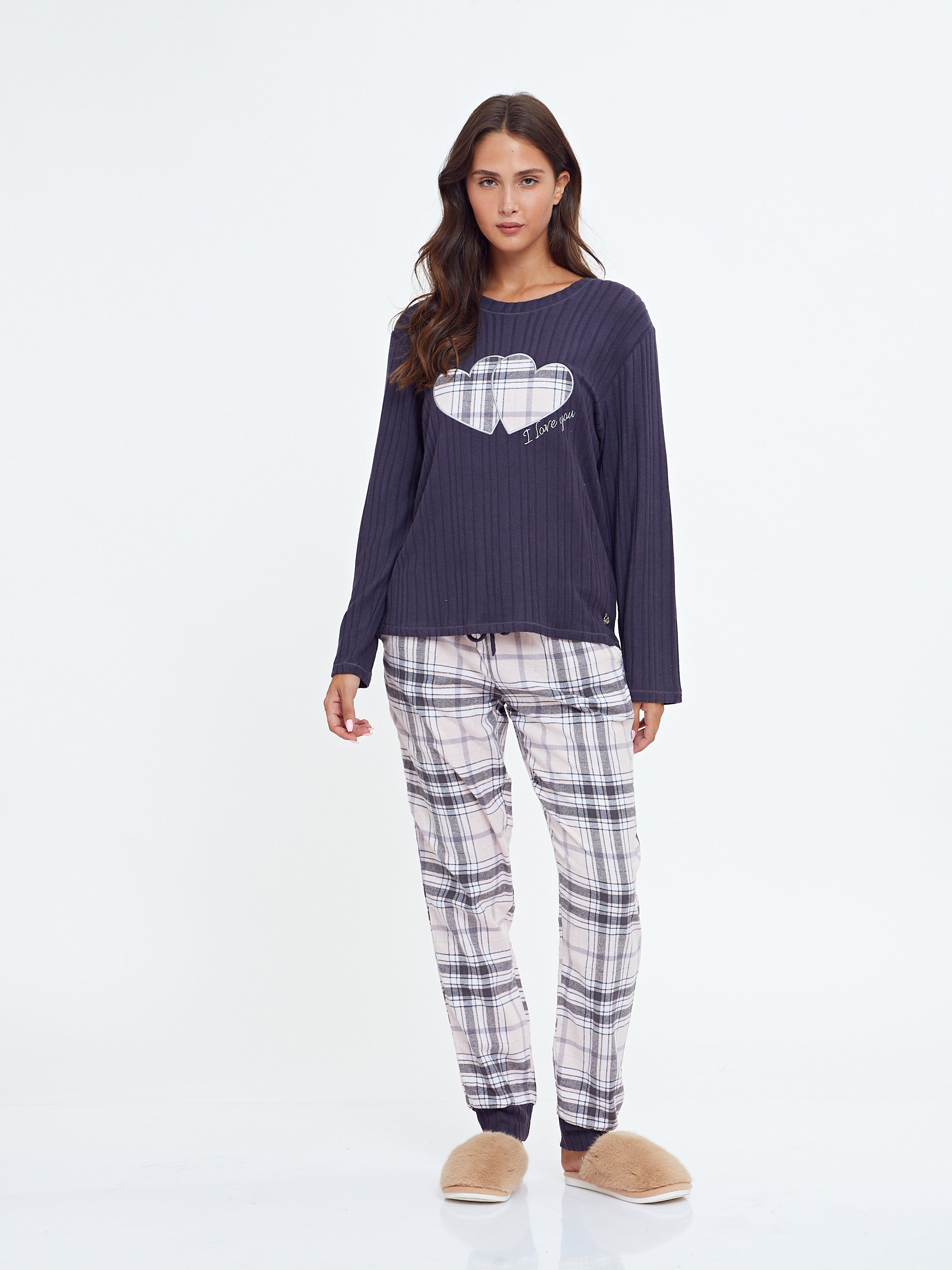 פיג'מה ריב ויסקוזה מכנס משבצות