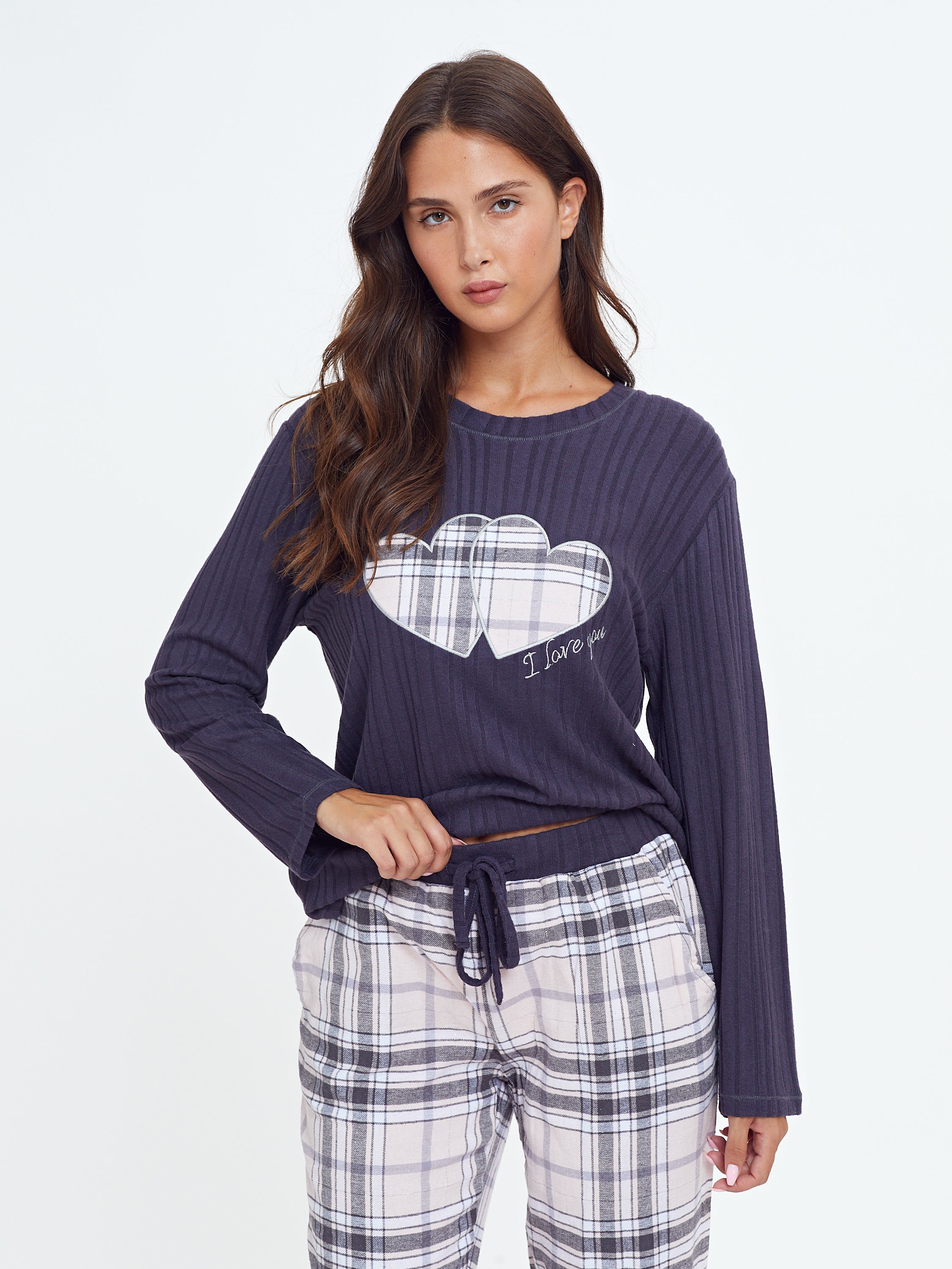 פיג'מה ריב ויסקוזה מכנס משבצות