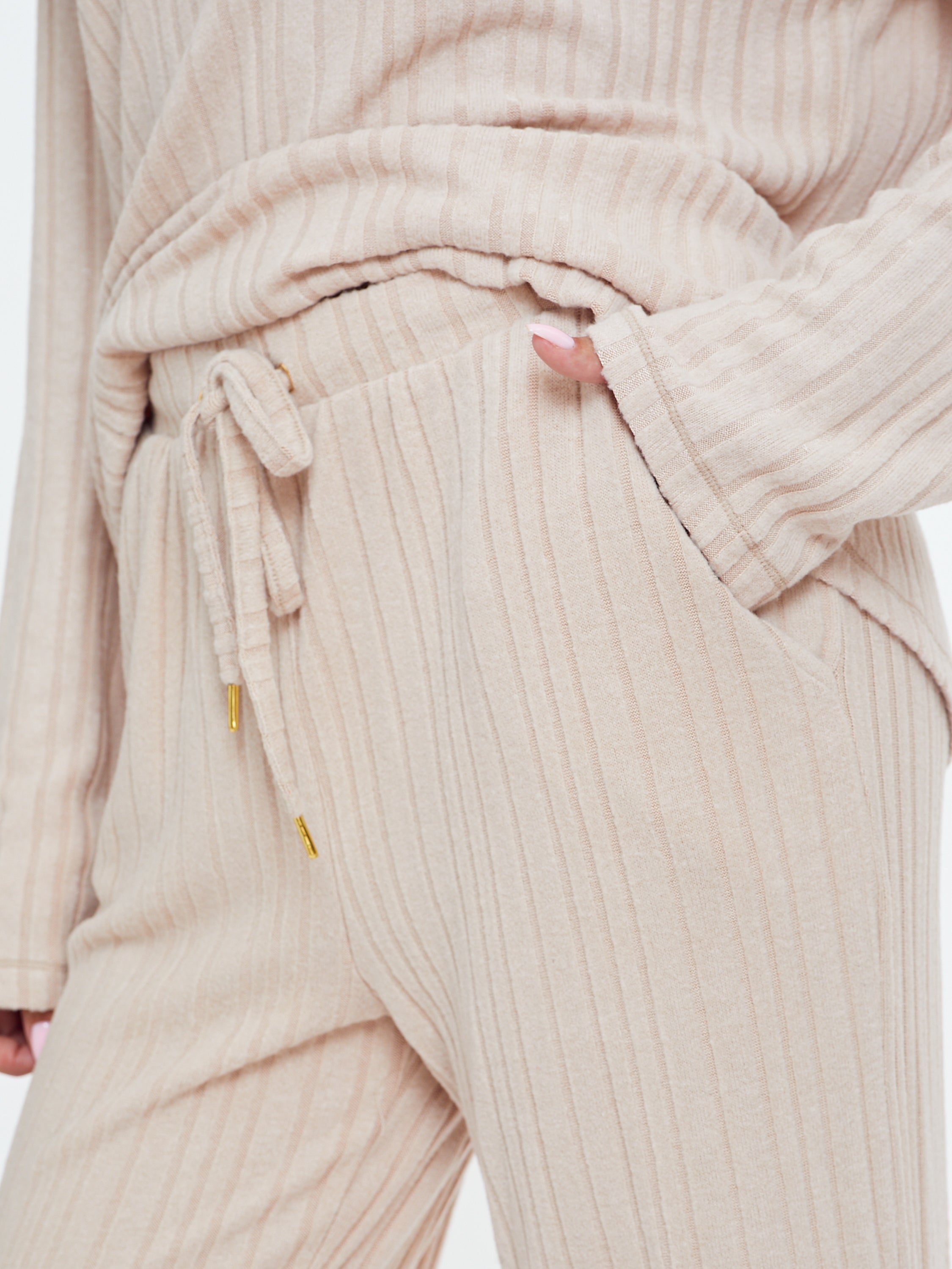 פיג'מה קלאסית ריב ויסקוזה - בז