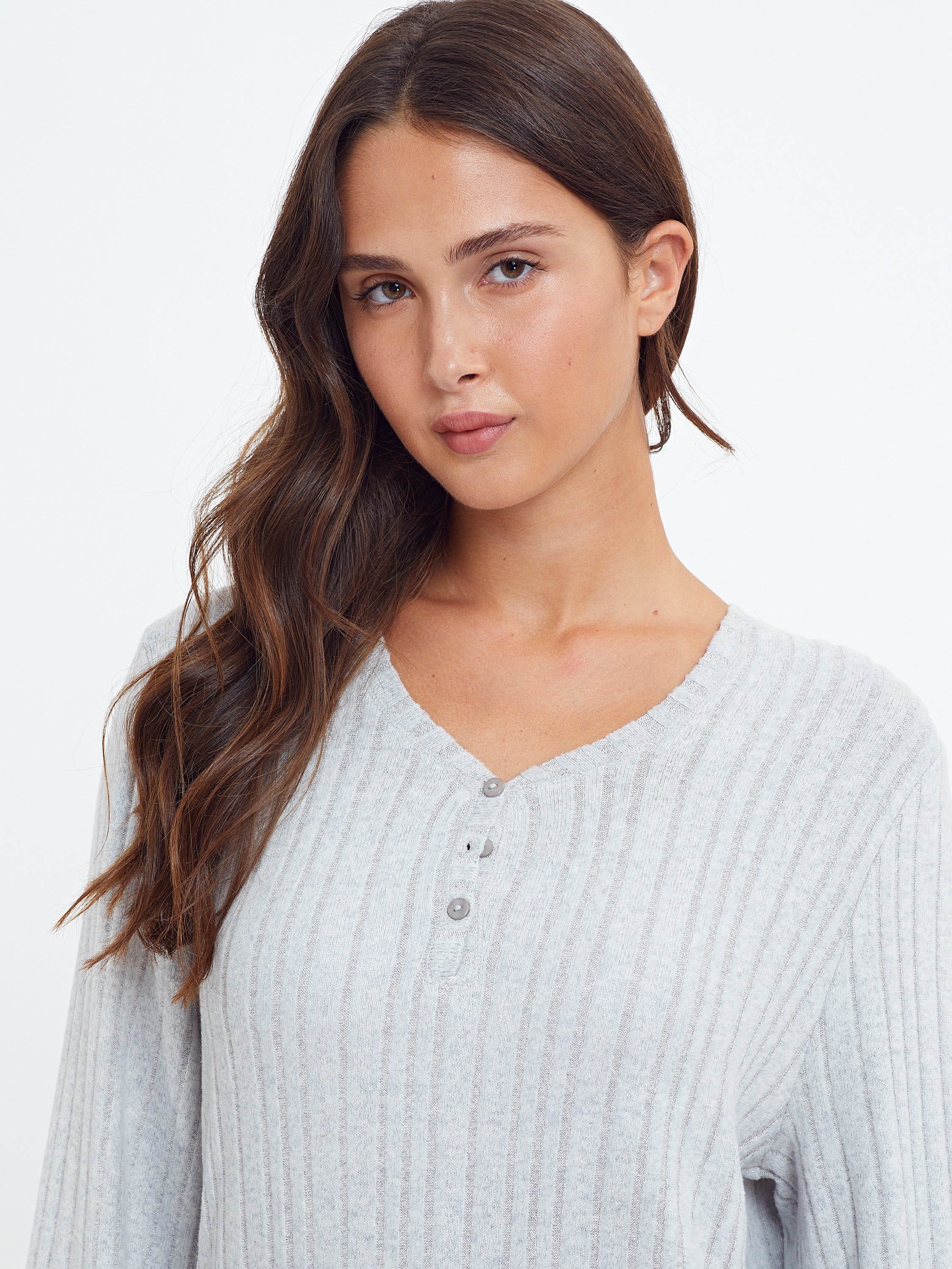 פיג'מה קלאסית ריב ויסקוזה - אפור מלאנז