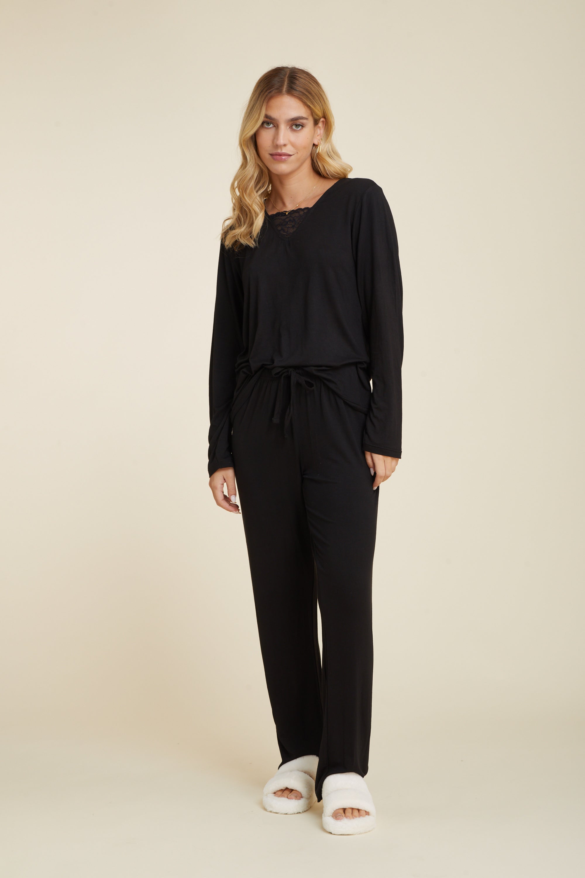 סט פיג'מה ויסקוזה - שחור