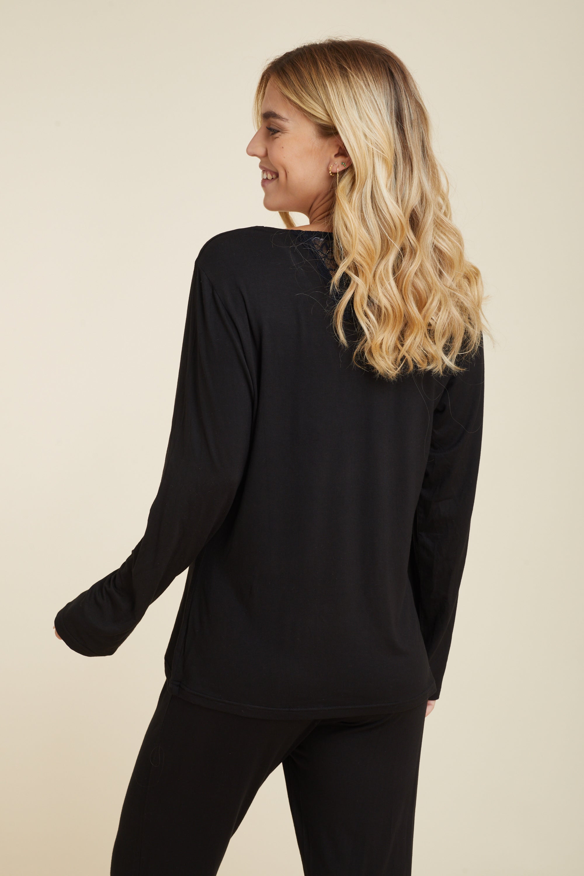 סט פיג'מה ויסקוזה - שחור