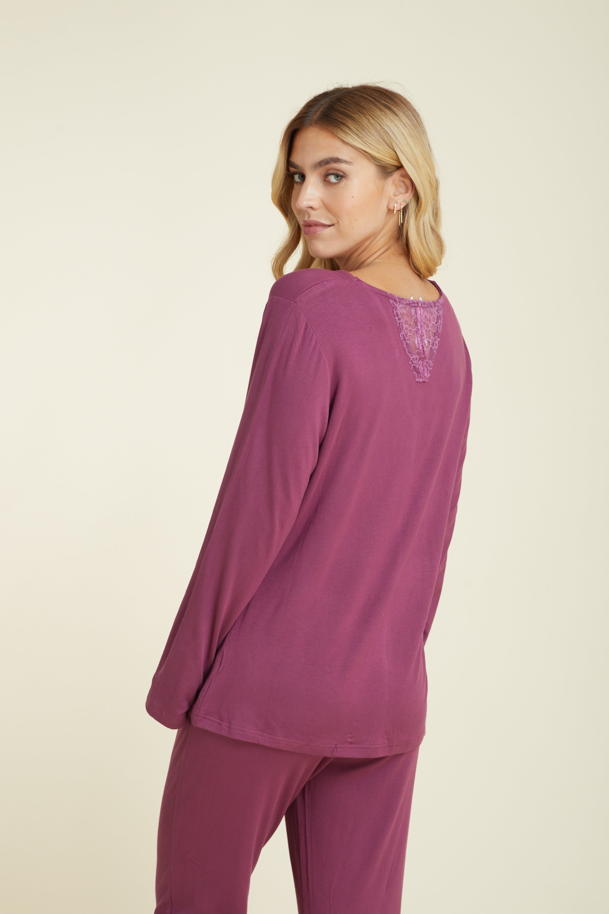 סט פיג'מה ויסקוזה - בורדו