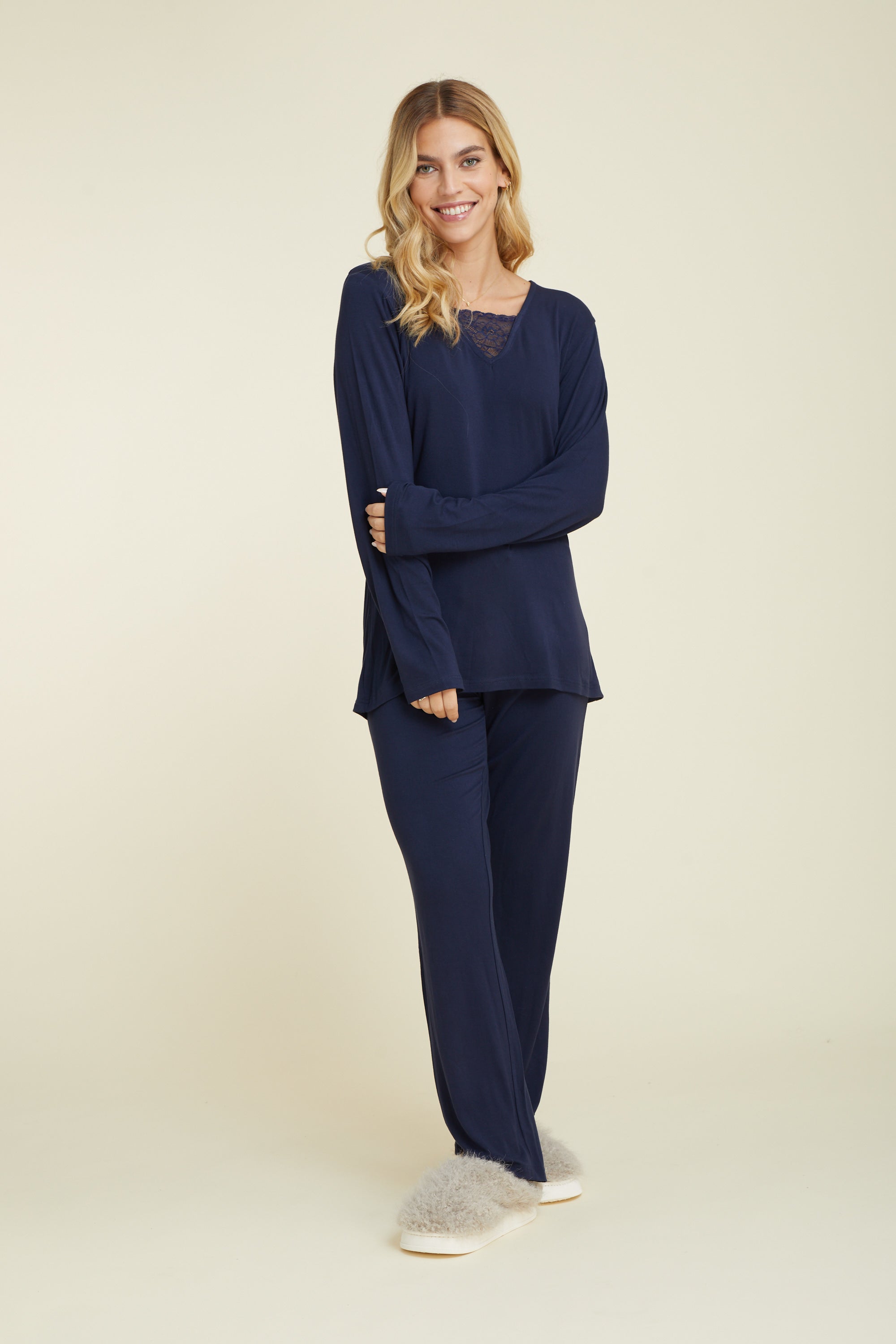 סט פיג'מה ויסקוזה - כחול נייבי