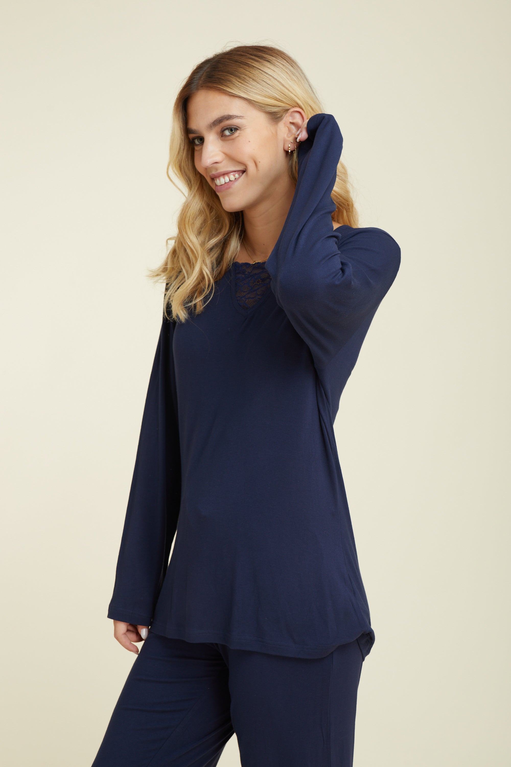 סט פיג'מה ויסקוזה - כחול נייבי