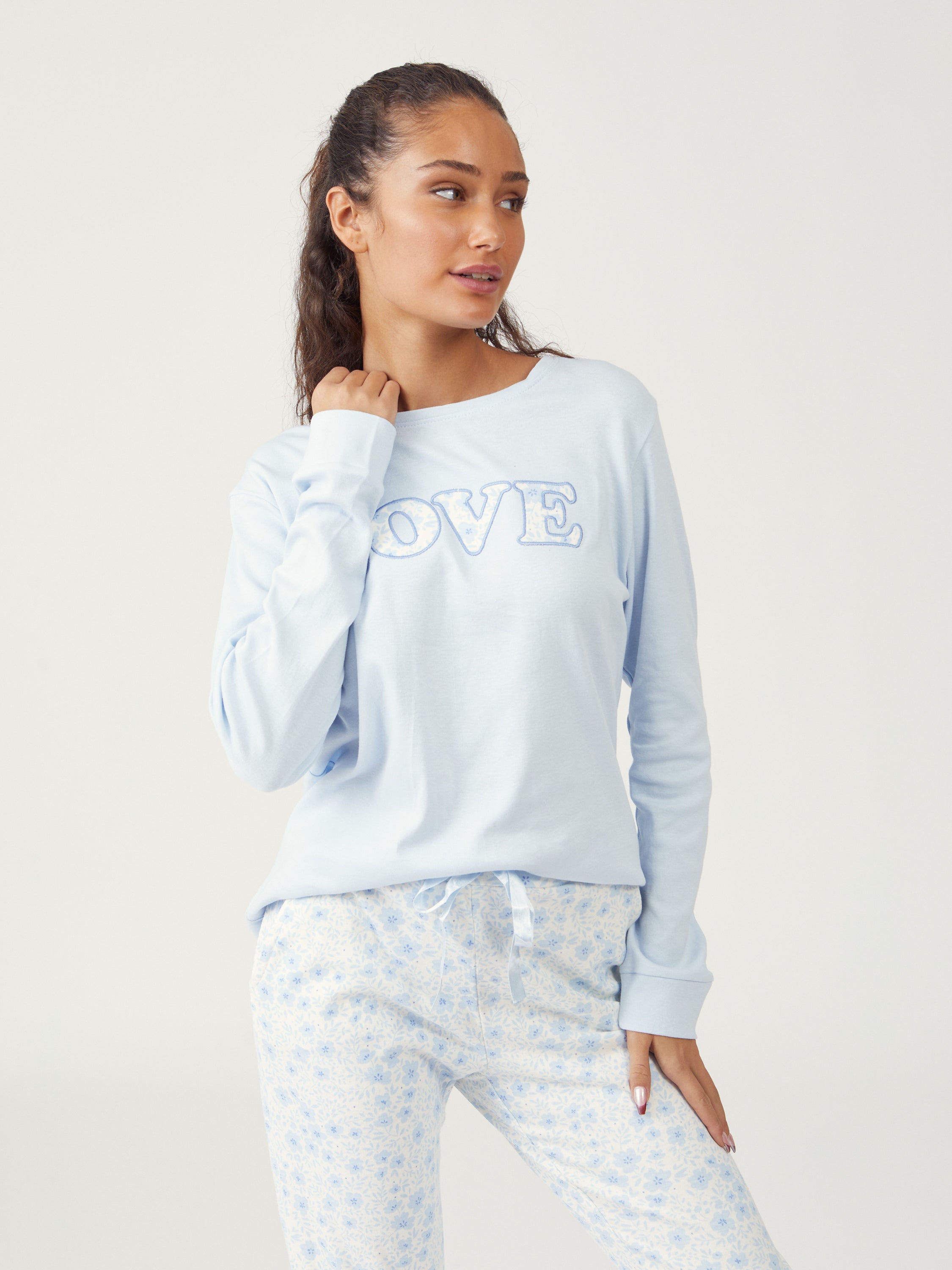 פיג'מת אינטרלוק 100% כותנה - כחול