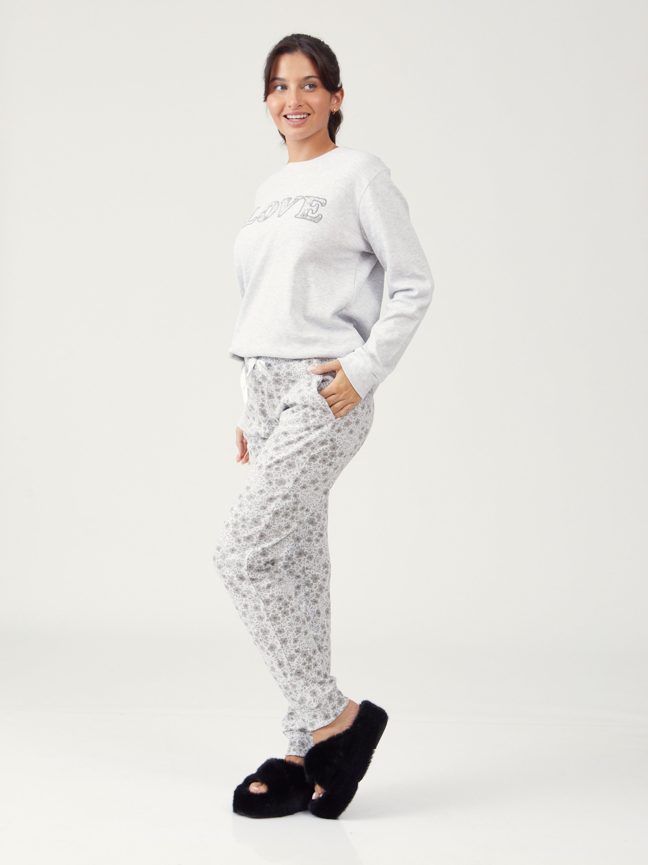 פיג'מת אינטרלוק 100% כותנה - אפור מלאנז