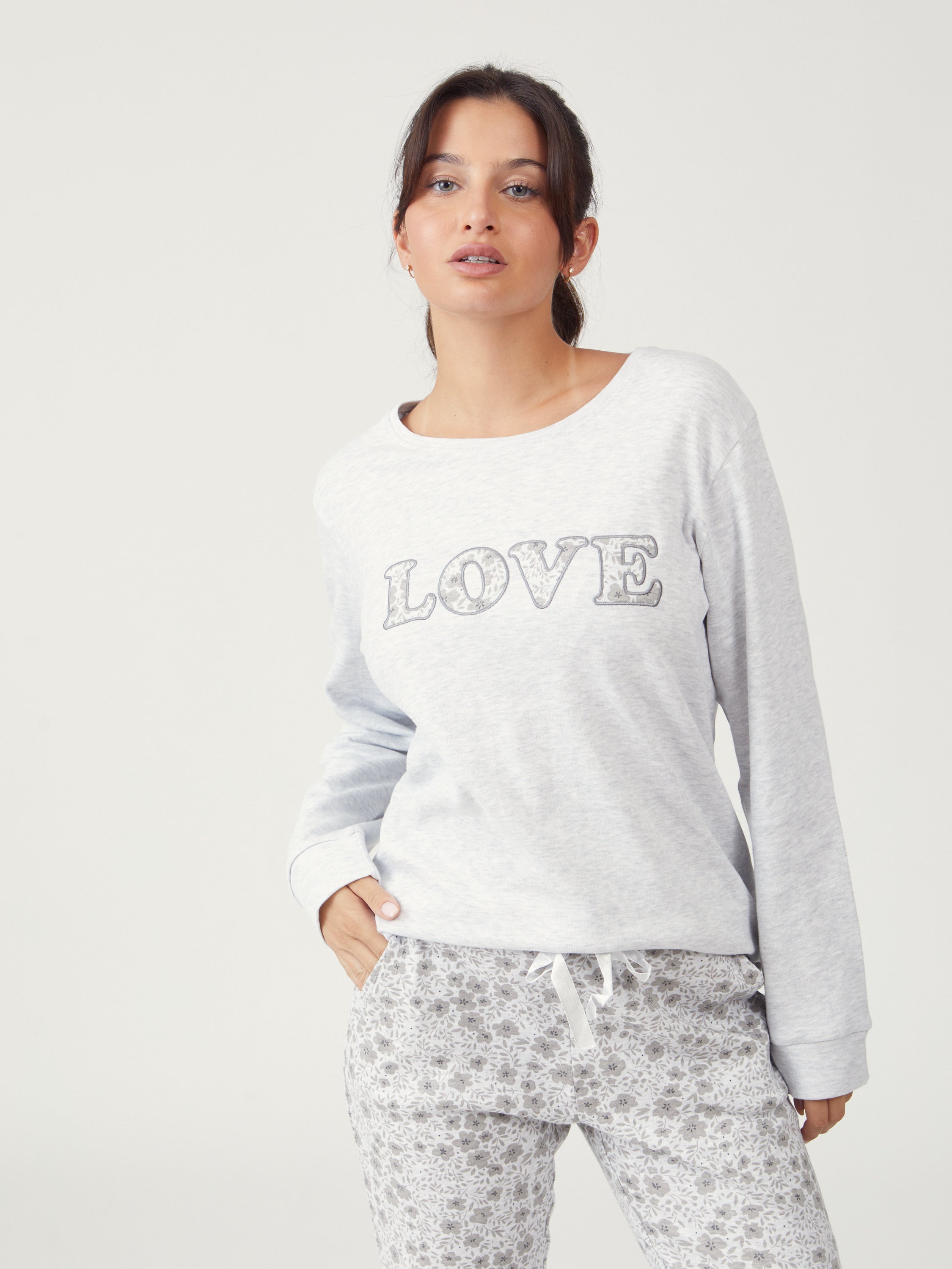 פיג'מת אינטרלוק 100% כותנה - אפור מלאנז