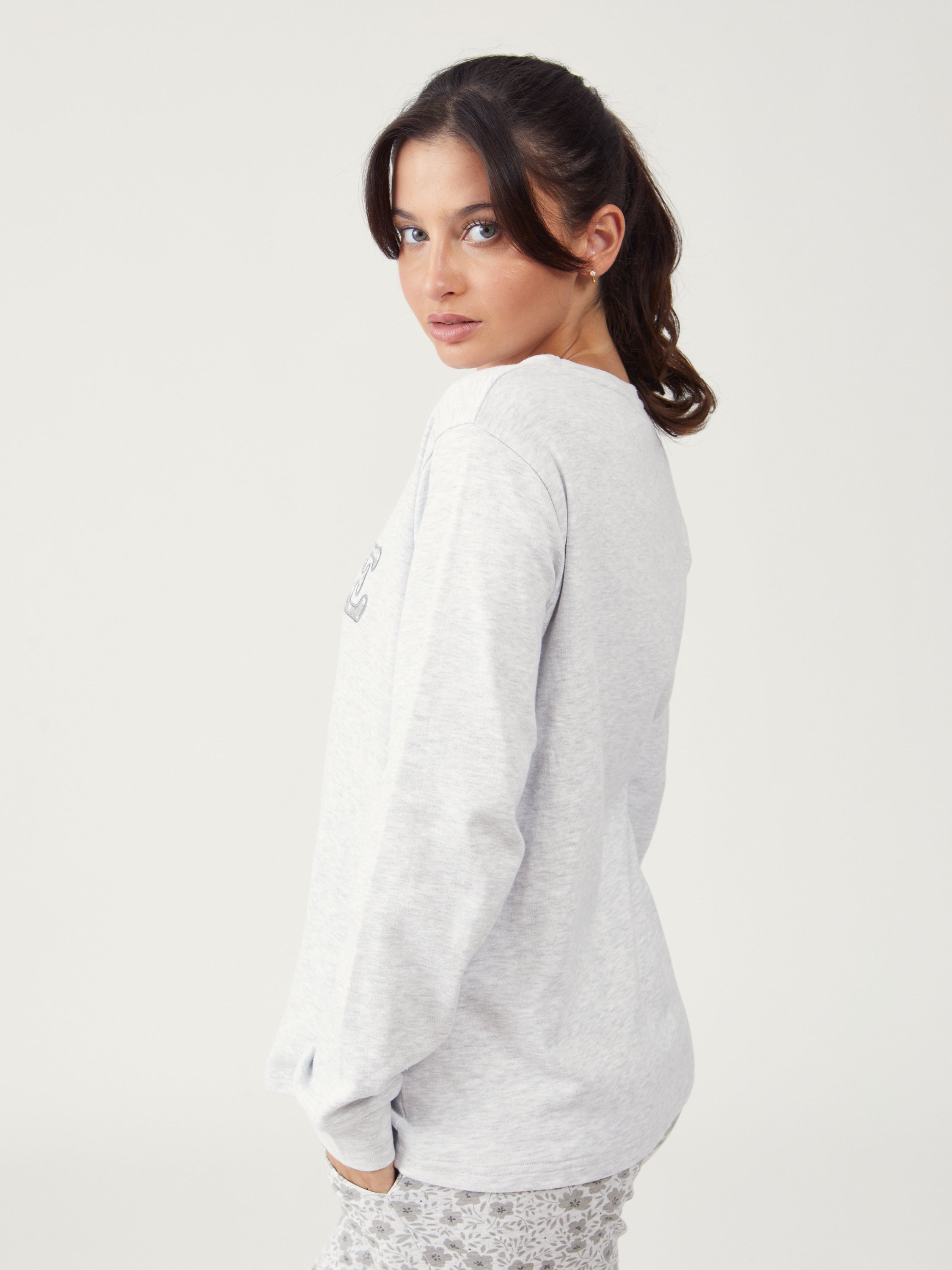 פיג'מת אינטרלוק 100% כותנה - אפור מלאנז