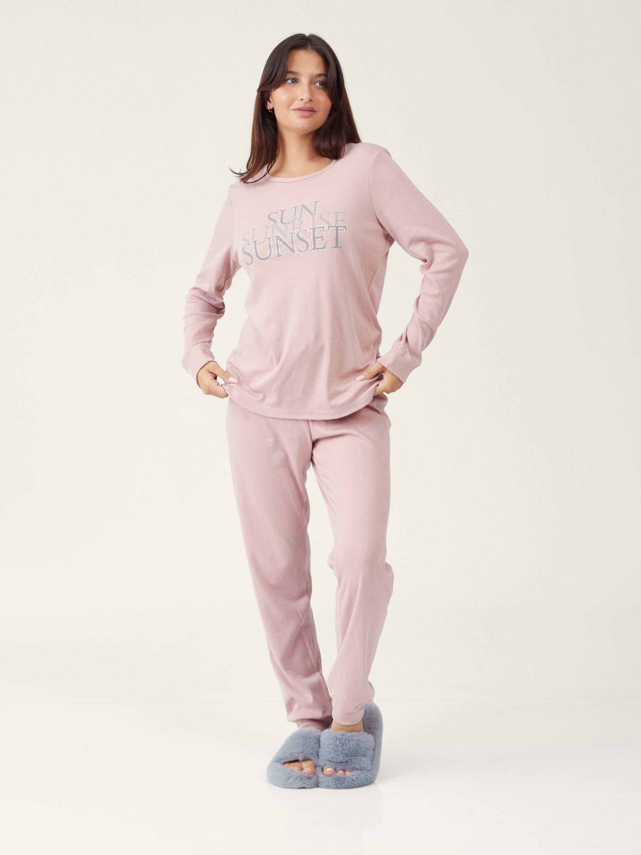 סט פיג'מת כיתוב - ורוד