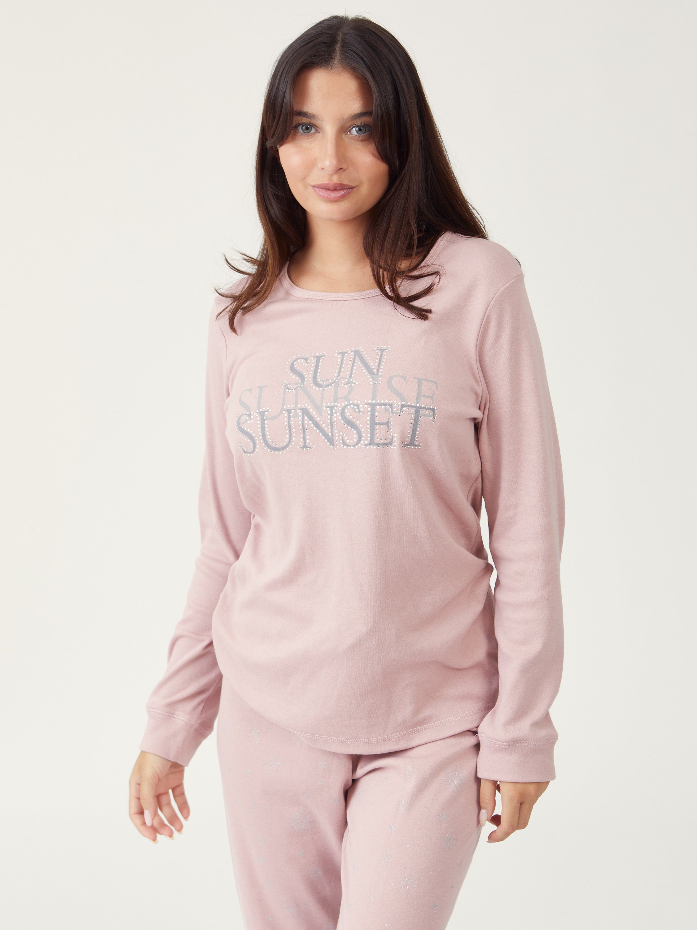 סט פיג'מת כיתוב - ורוד