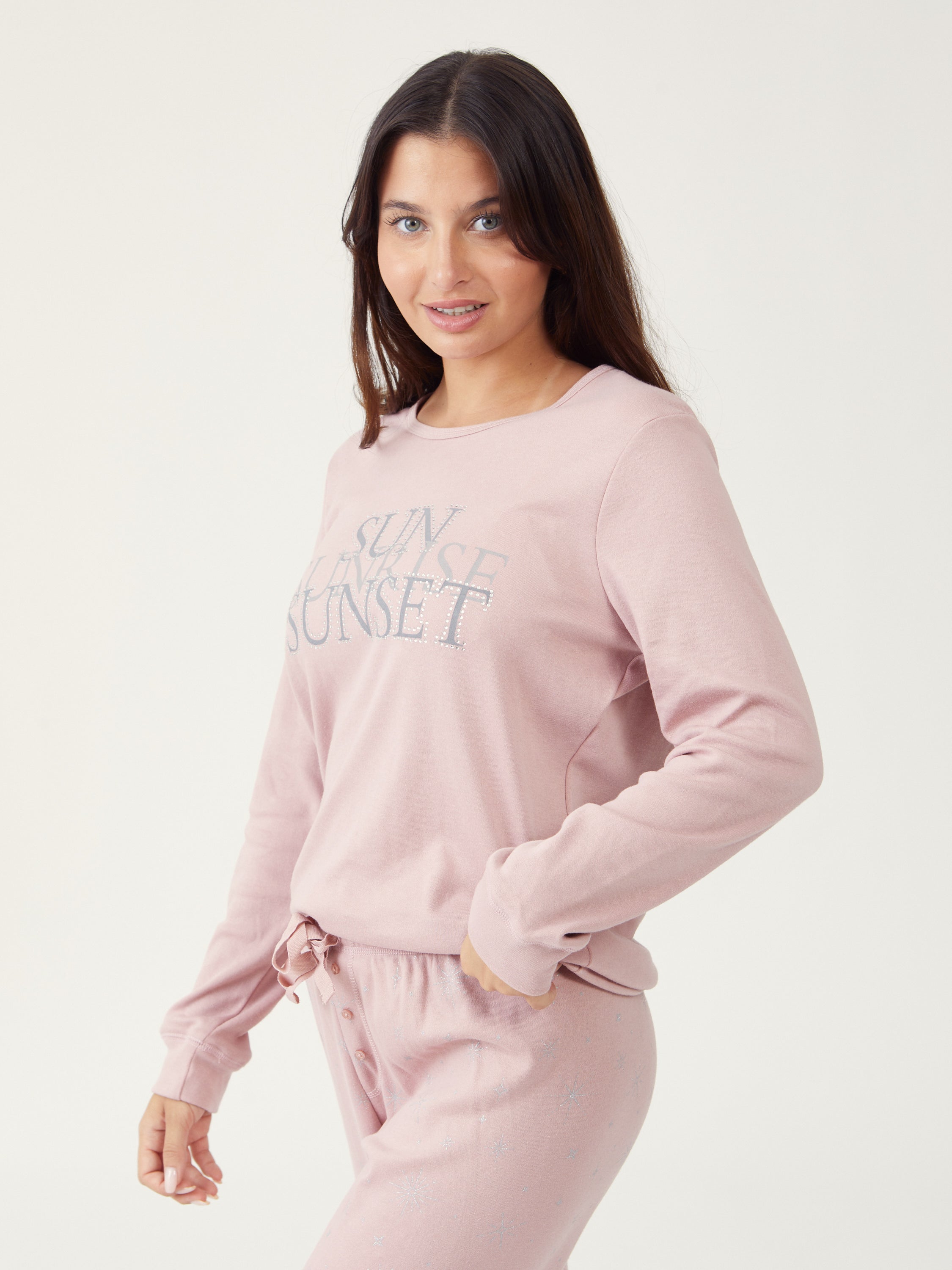 סט פיג'מת כיתוב - ורוד