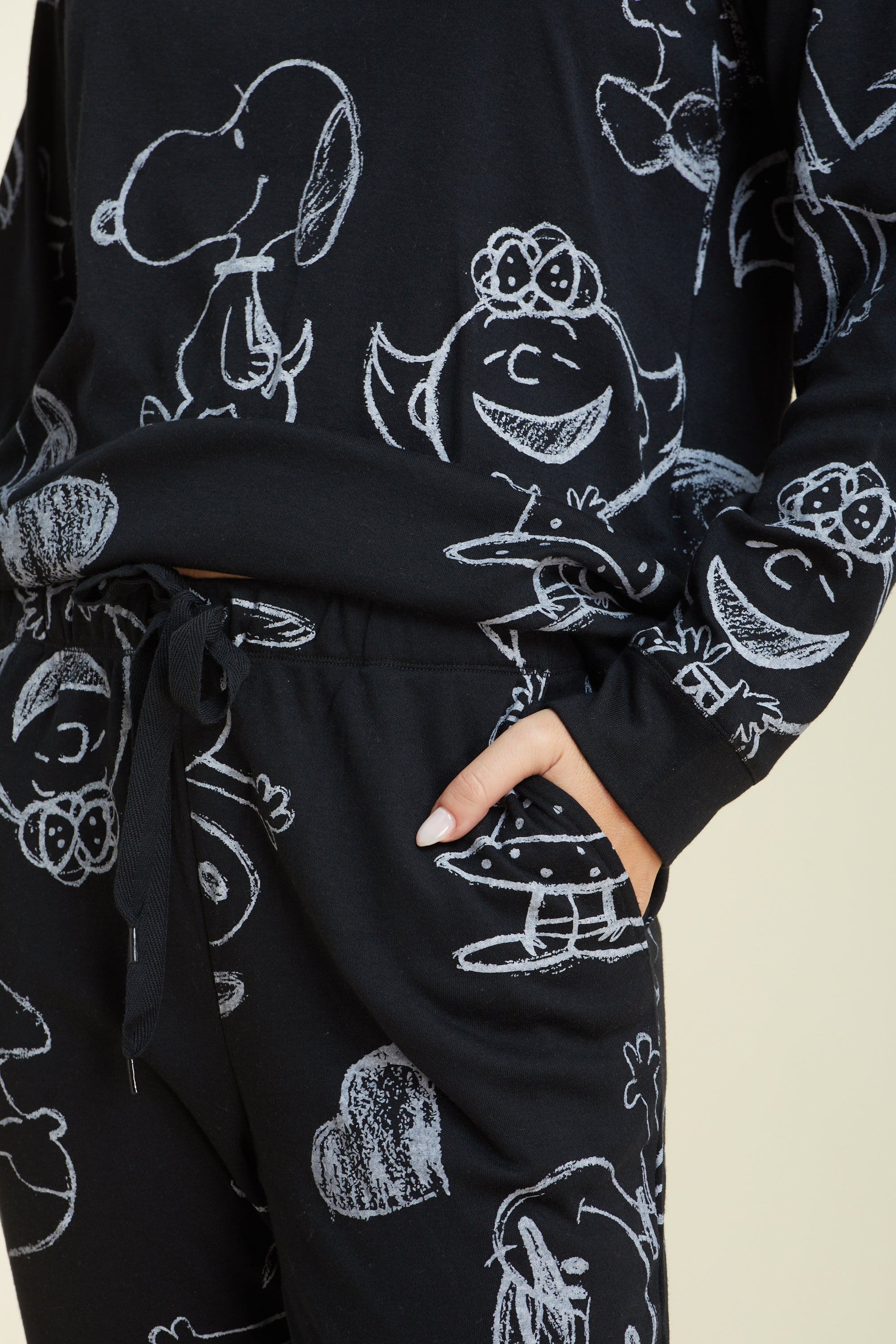 סט פיג'מה ארוכה דקה - שחור