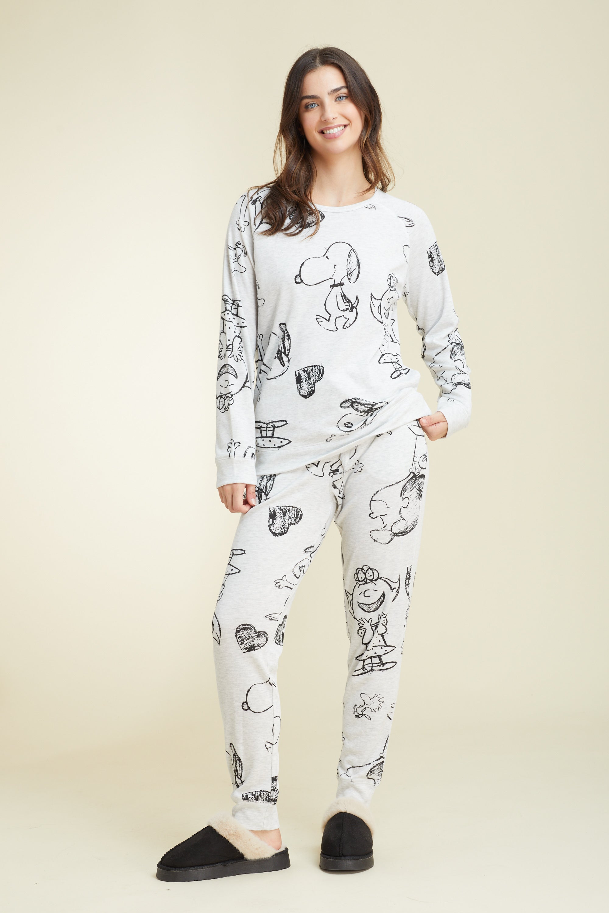 סט פיג'מה ארוכה דקה - אפור