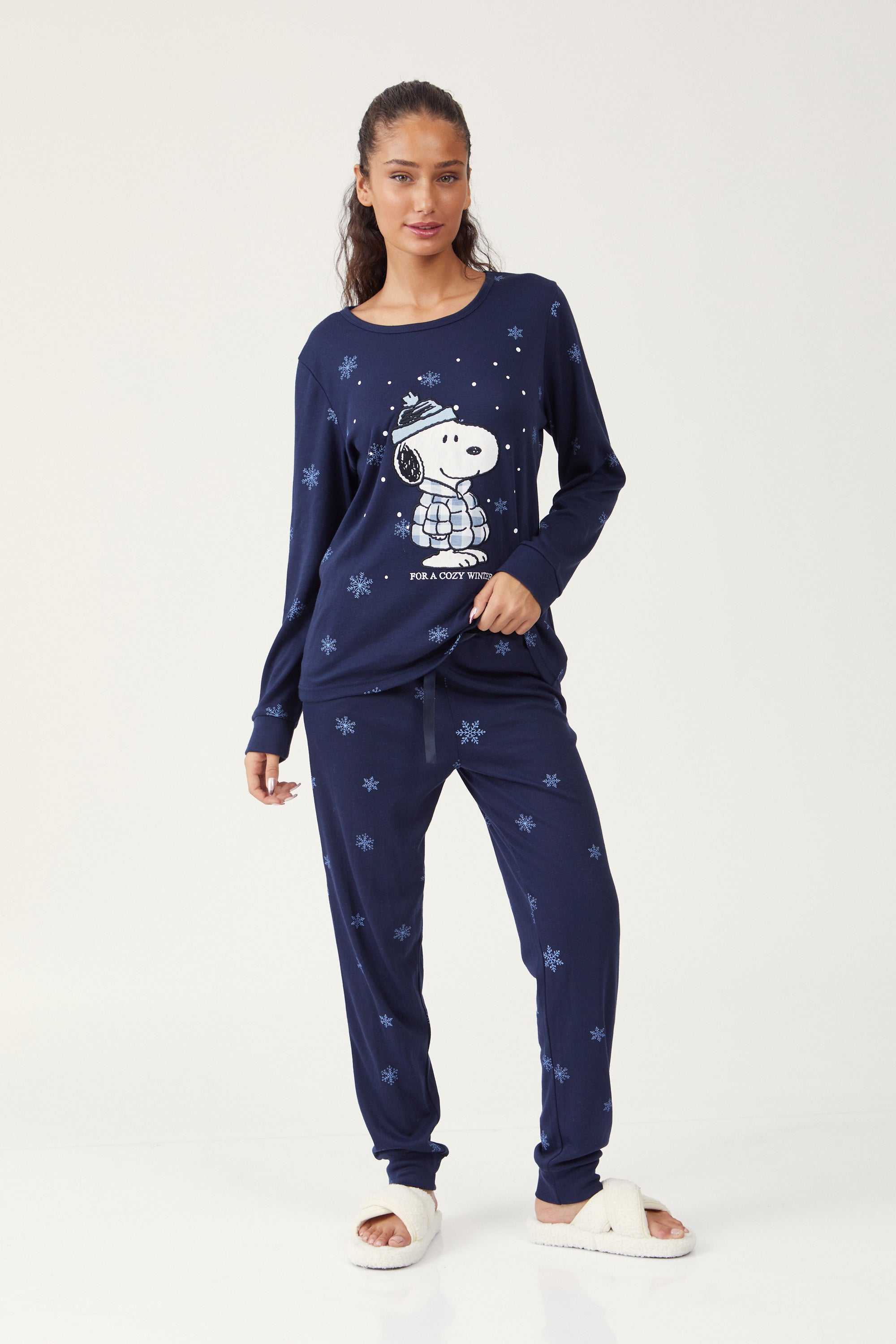 COZY WINTER סט פיג'מה ארוכה דקה - כחול