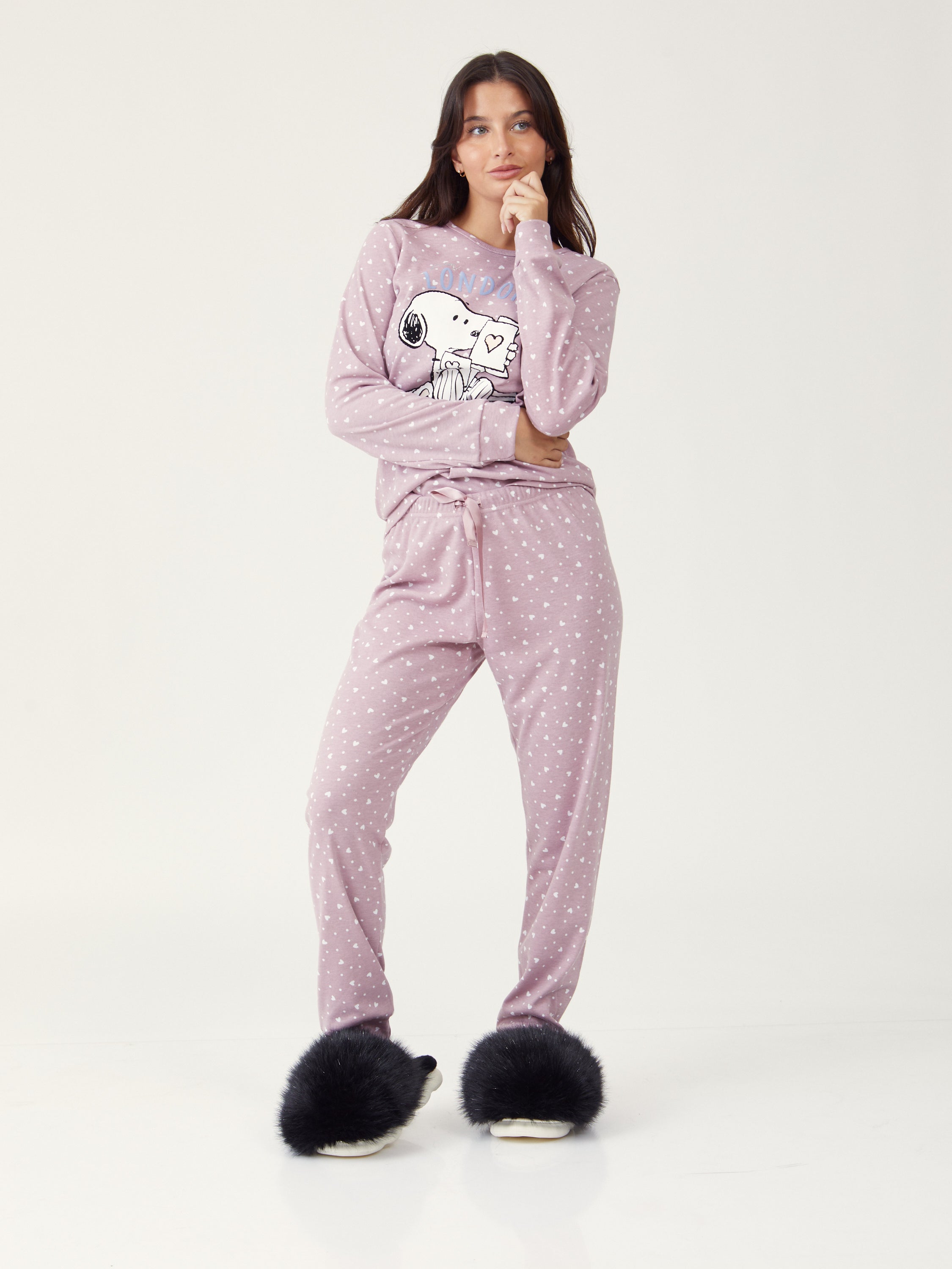 פיג'מת סנופי אינטרלוק - סגול