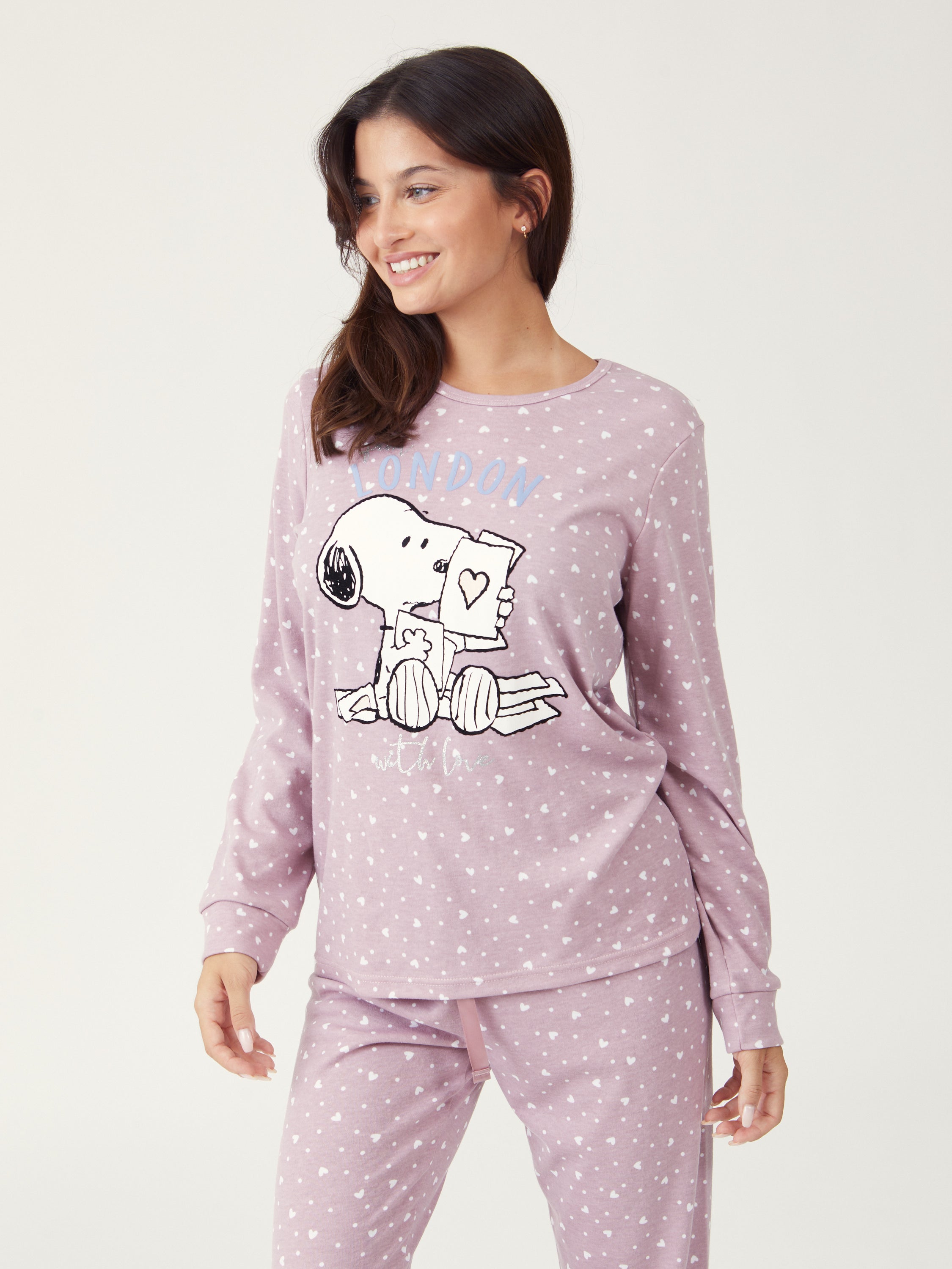 פיג'מת סנופי אינטרלוק - סגול