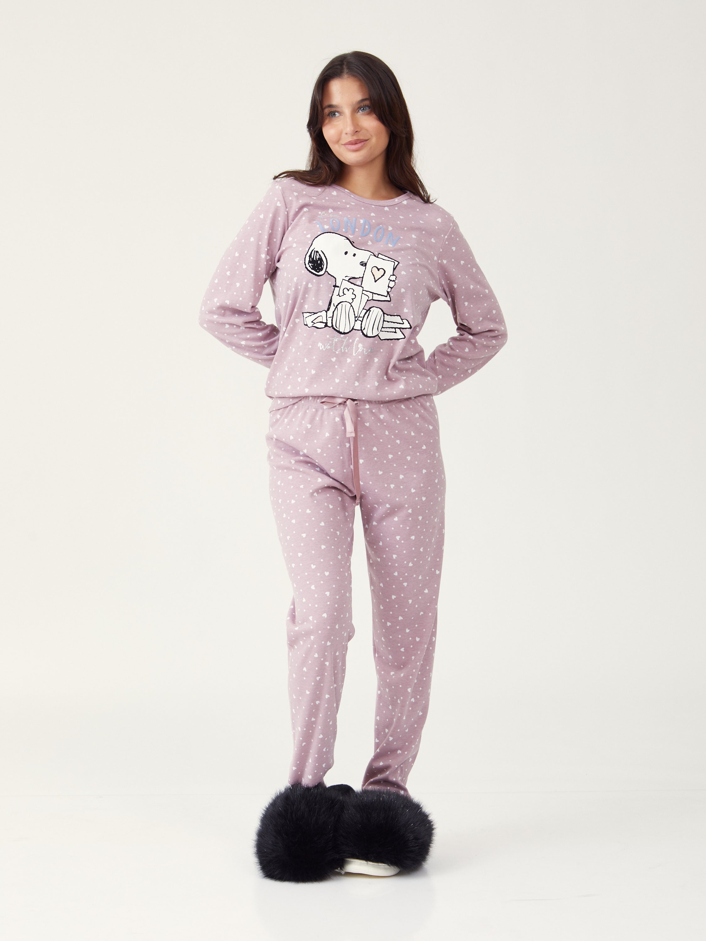 פיג'מת סנופי אינטרלוק - סגול