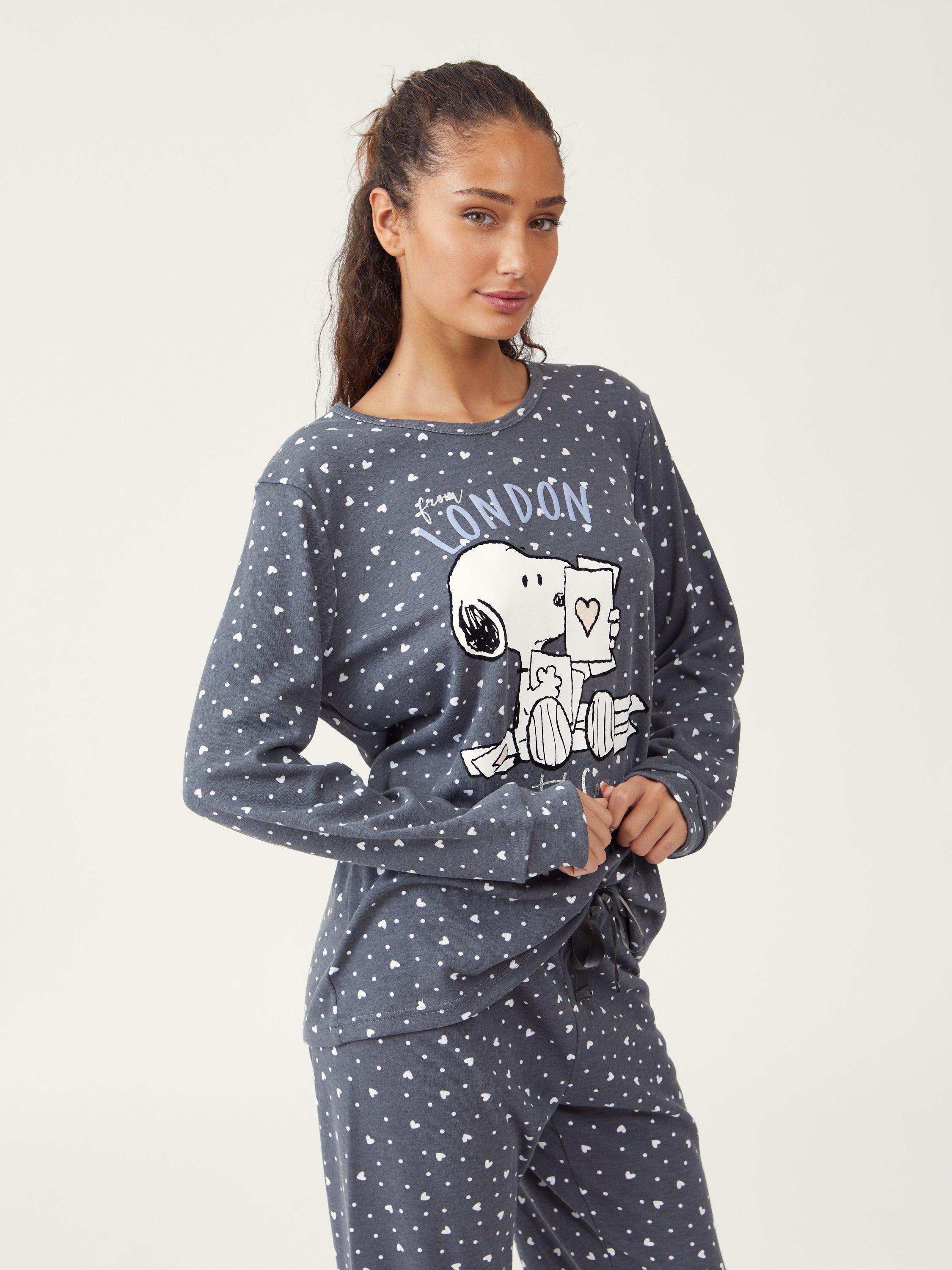 פיג'מת סנופי אינטרלוק - אפור כהה