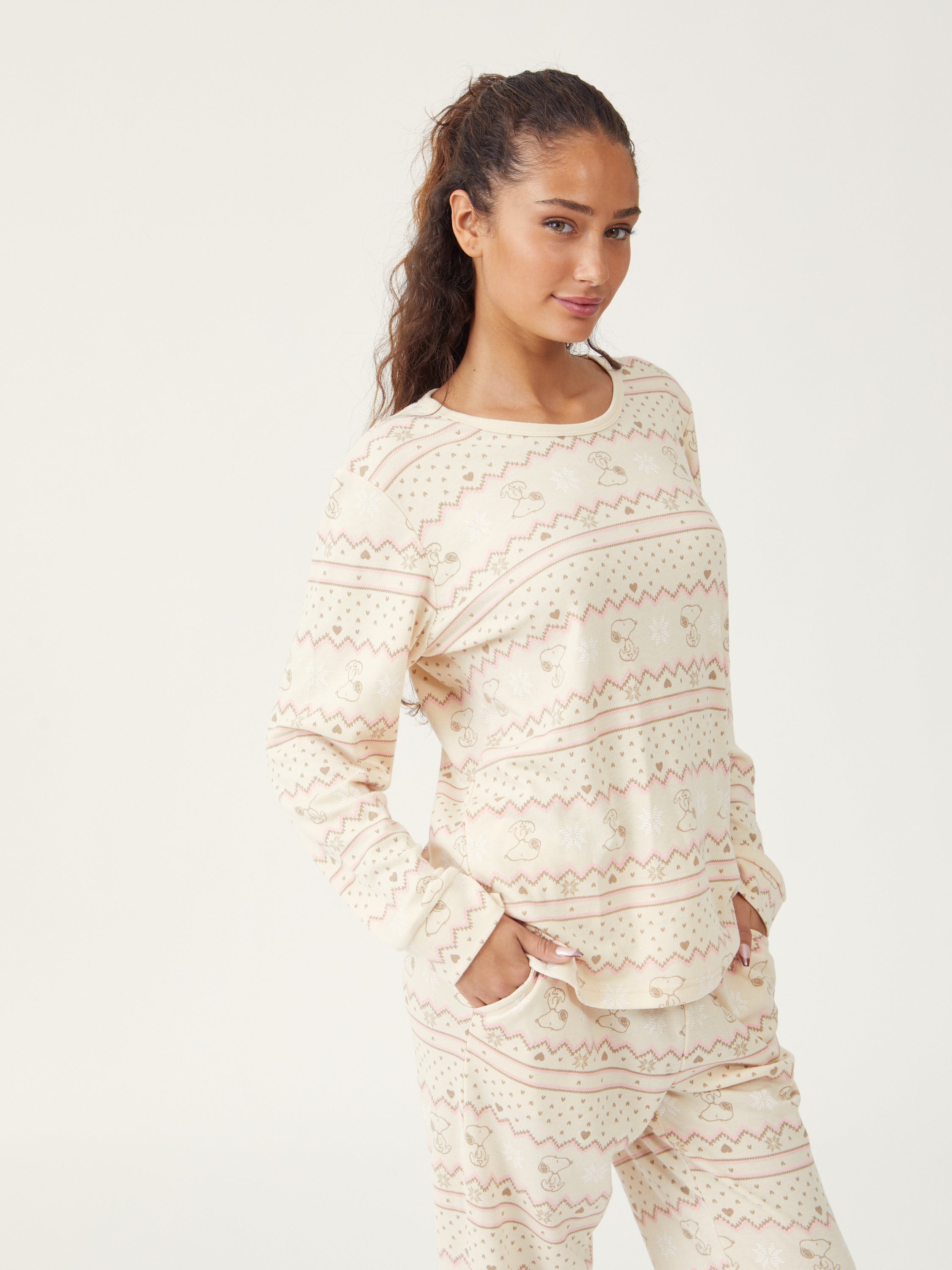 סט פיג'מת סנופי -בז'