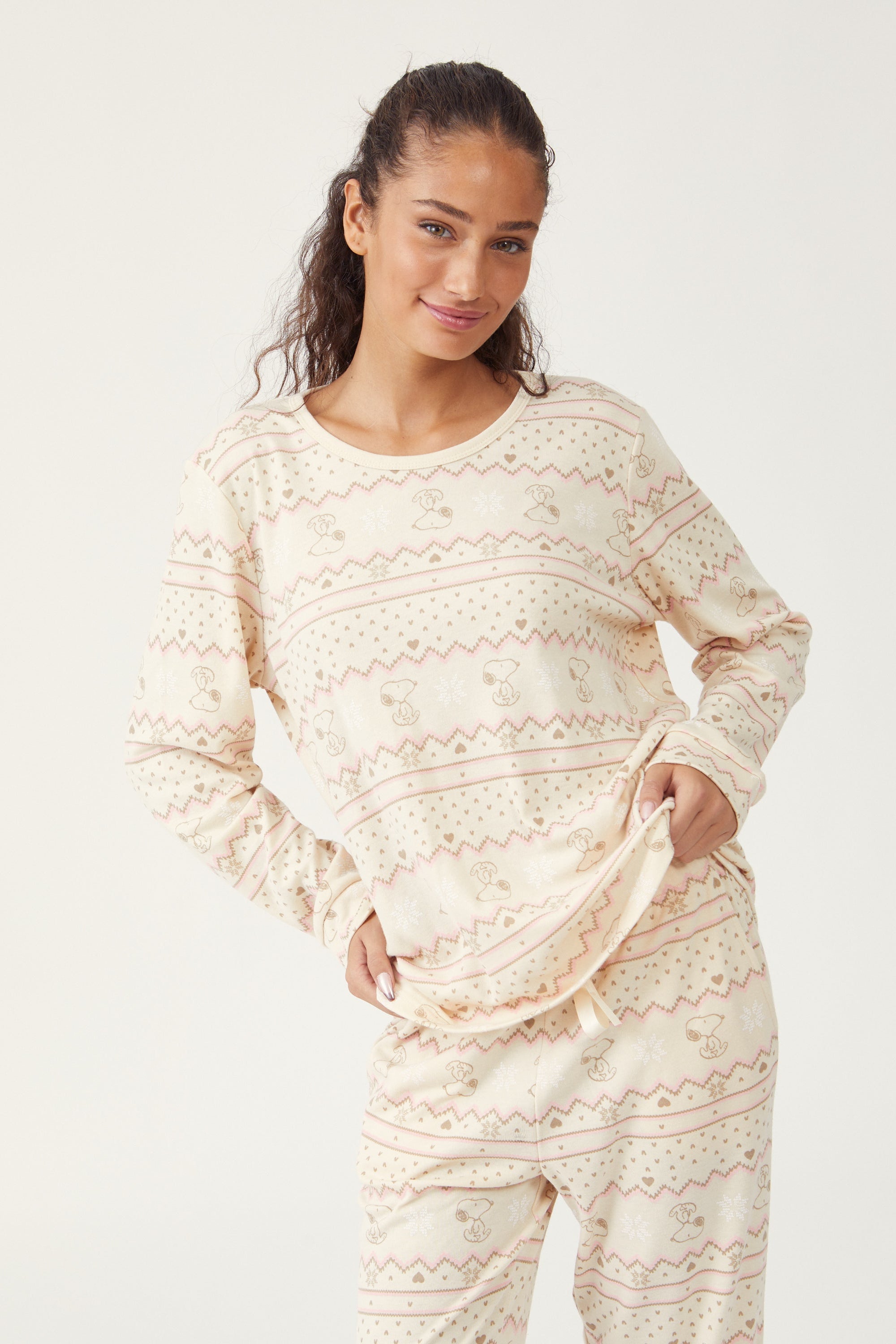 סט פיג'מת סנופי -בז'