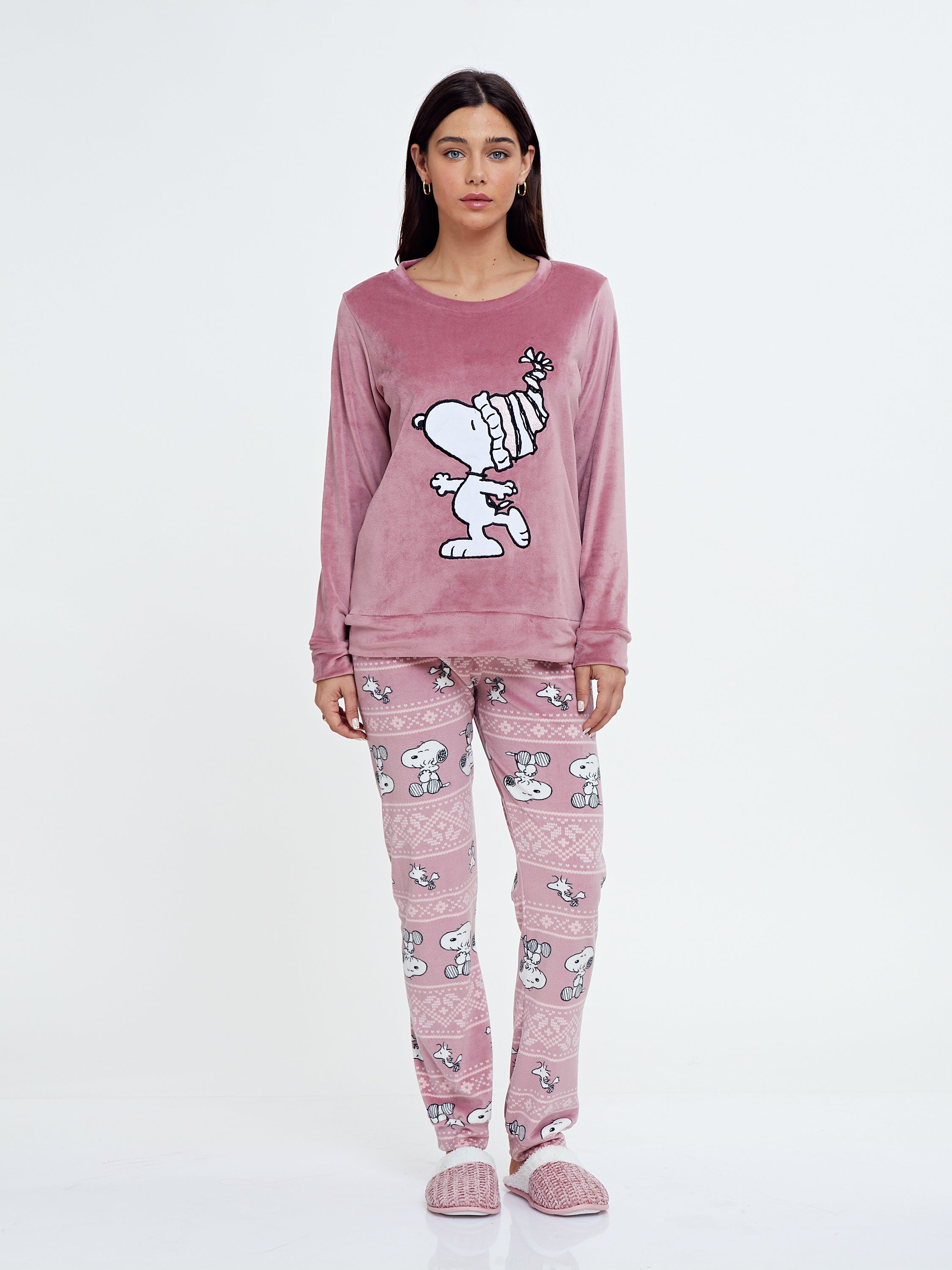 פיג'מת קטיפה סנופי - סגול