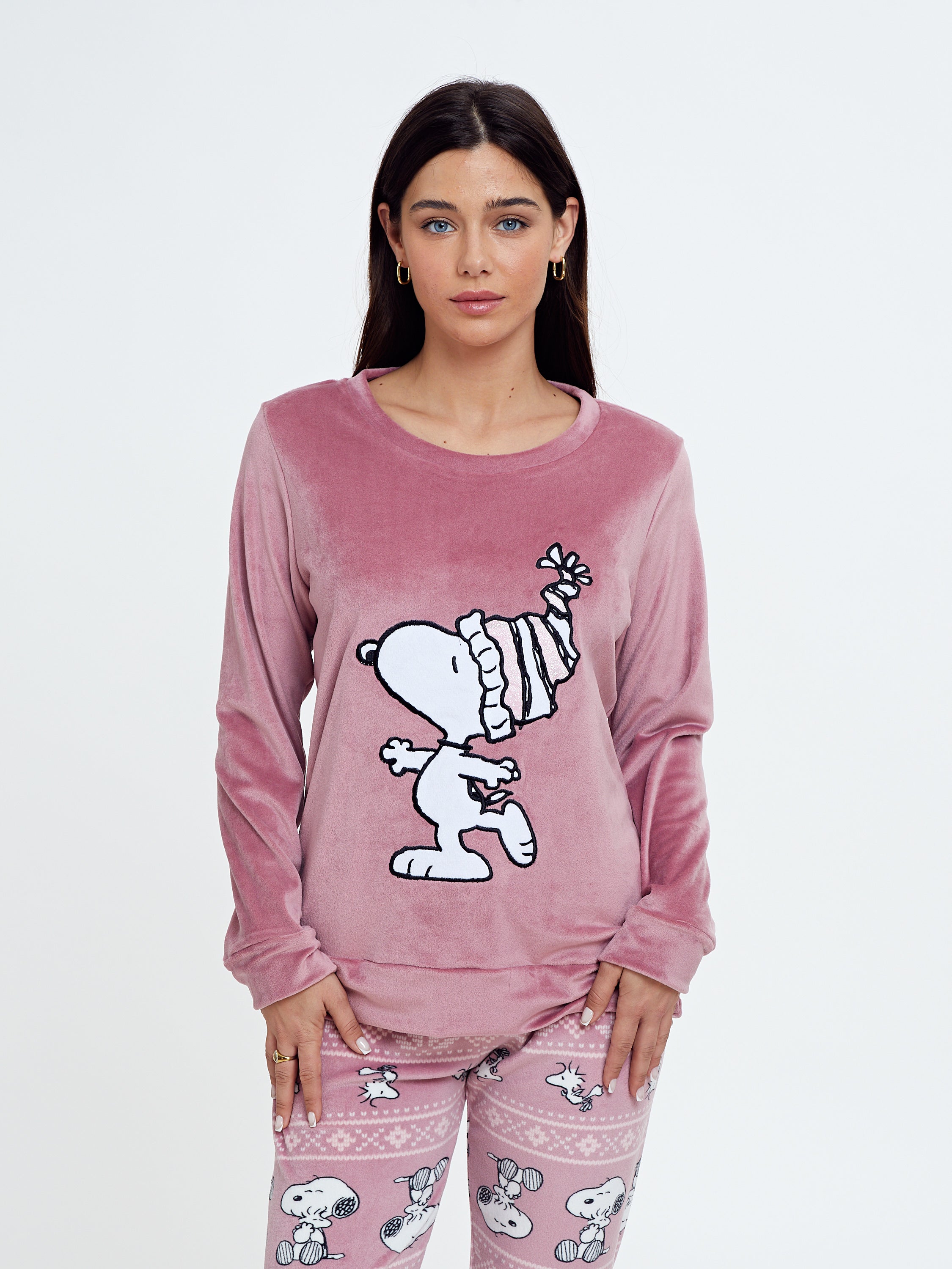 פיג'מת קטיפה סנופי - סגול