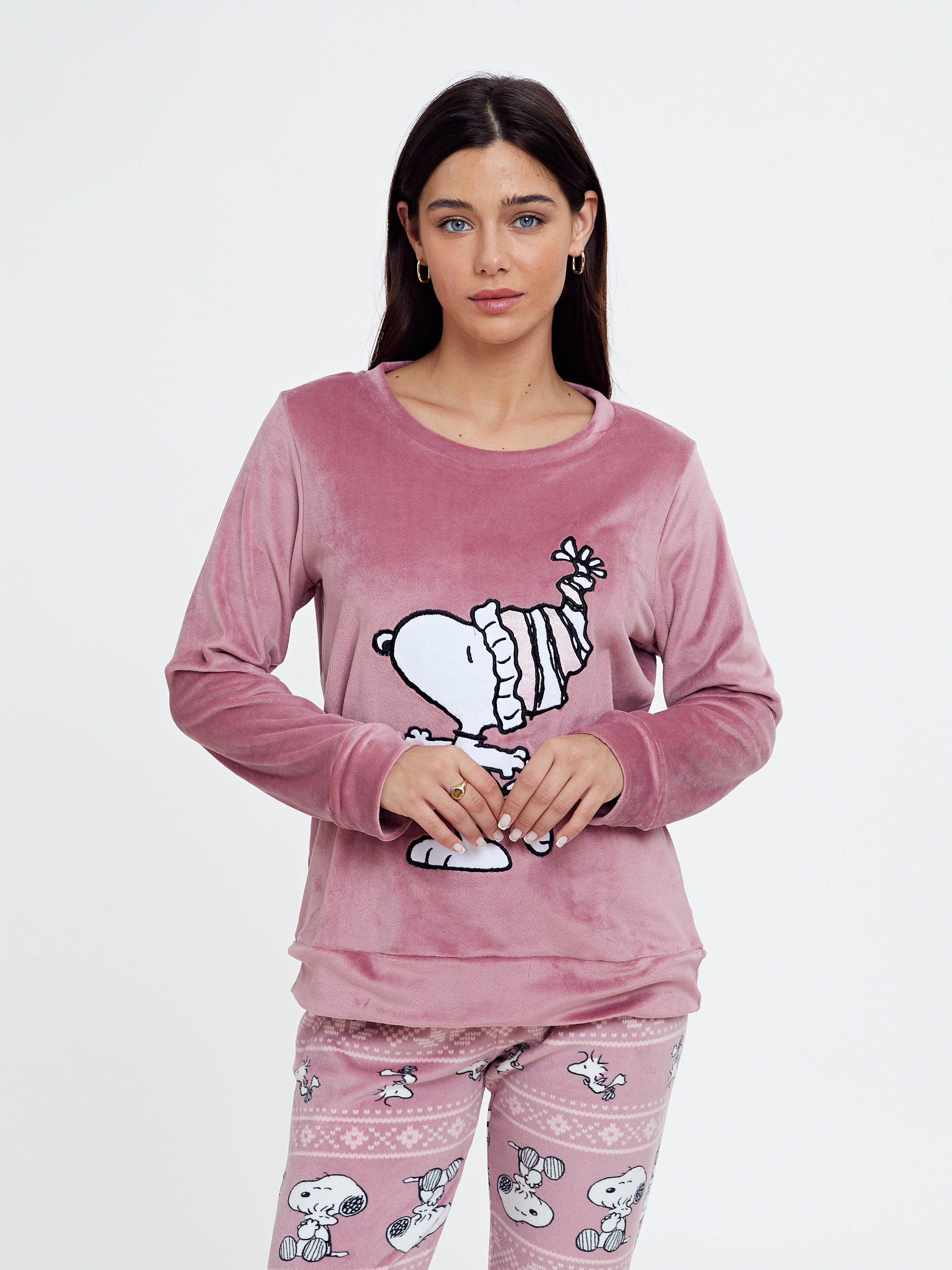 פיג'מת קטיפה סנופי - סגול