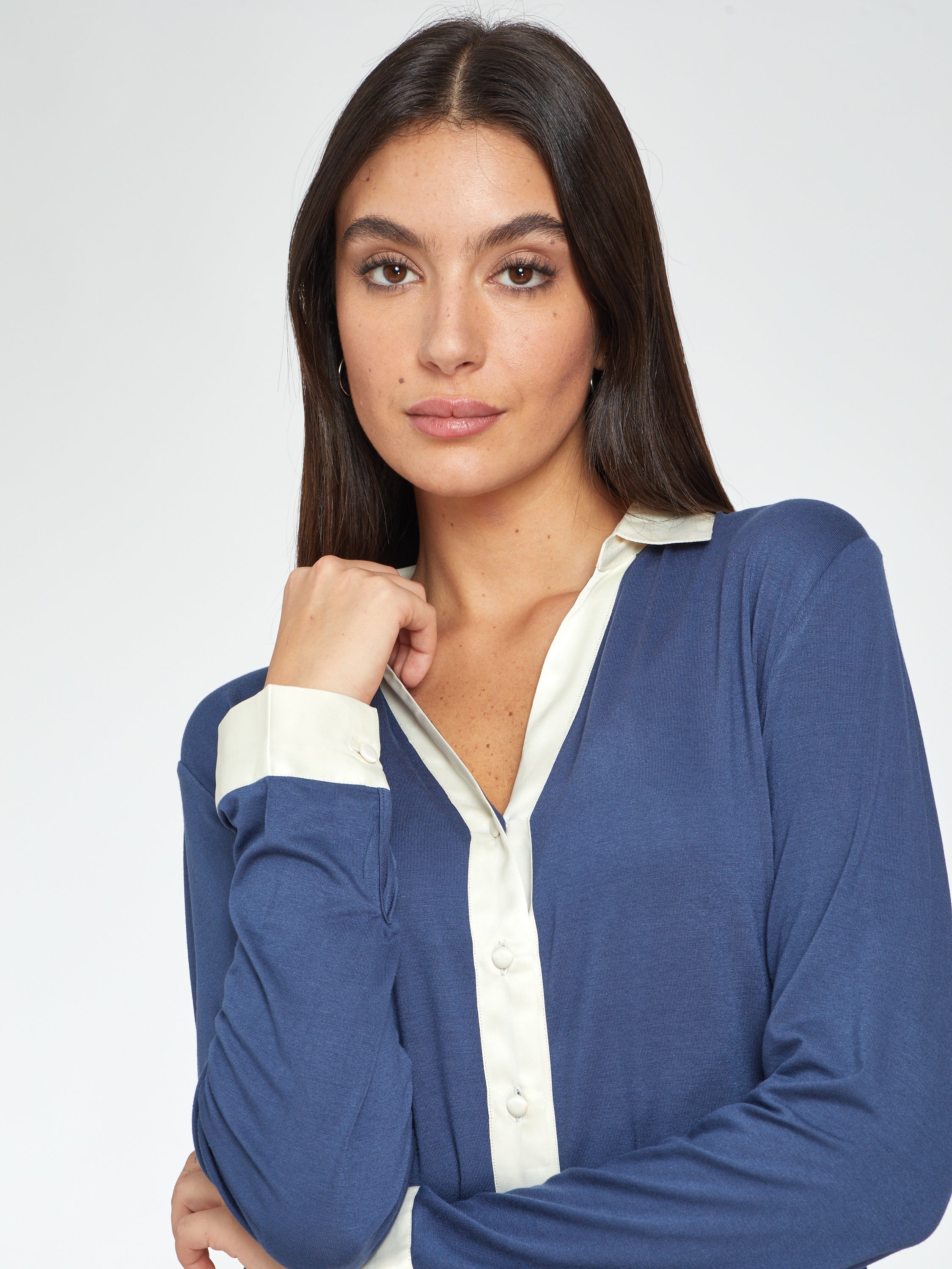 פיג'מה מכופתרת ויסקוזה - כחול