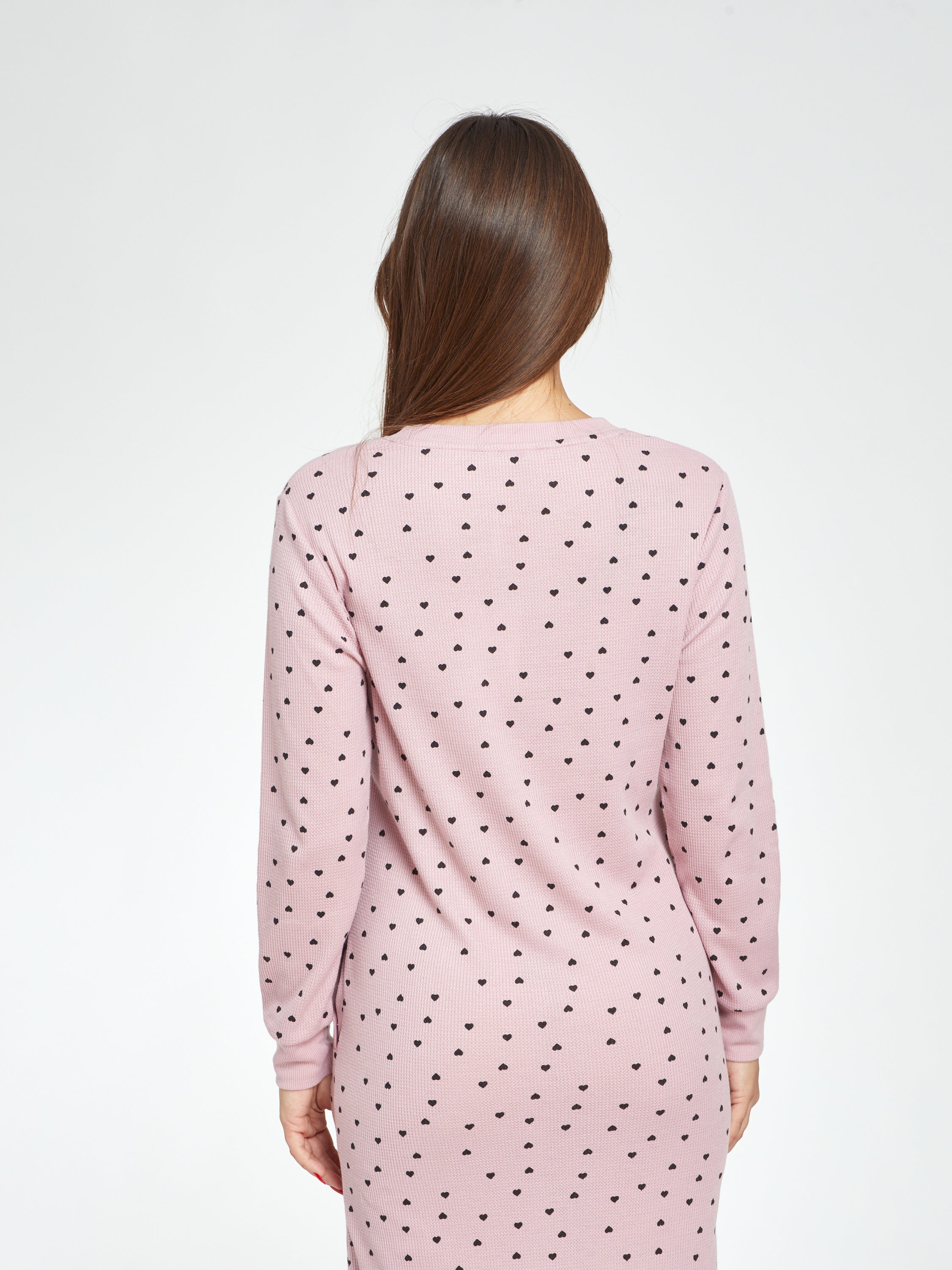 כותונת וופל הדפס לבבות - ורוד