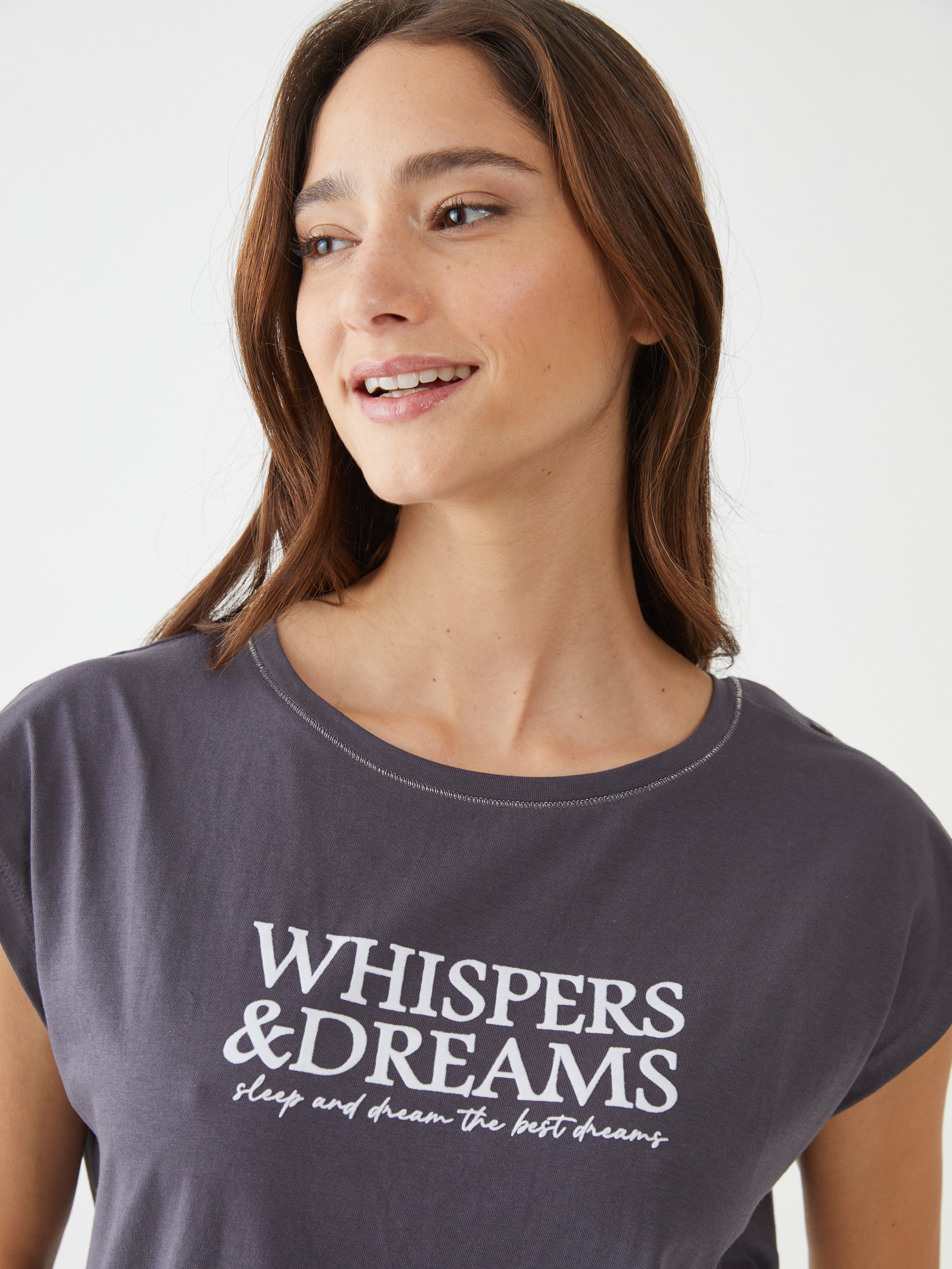 פיגמה קצרה כותנה- פרחים - אפור כהה