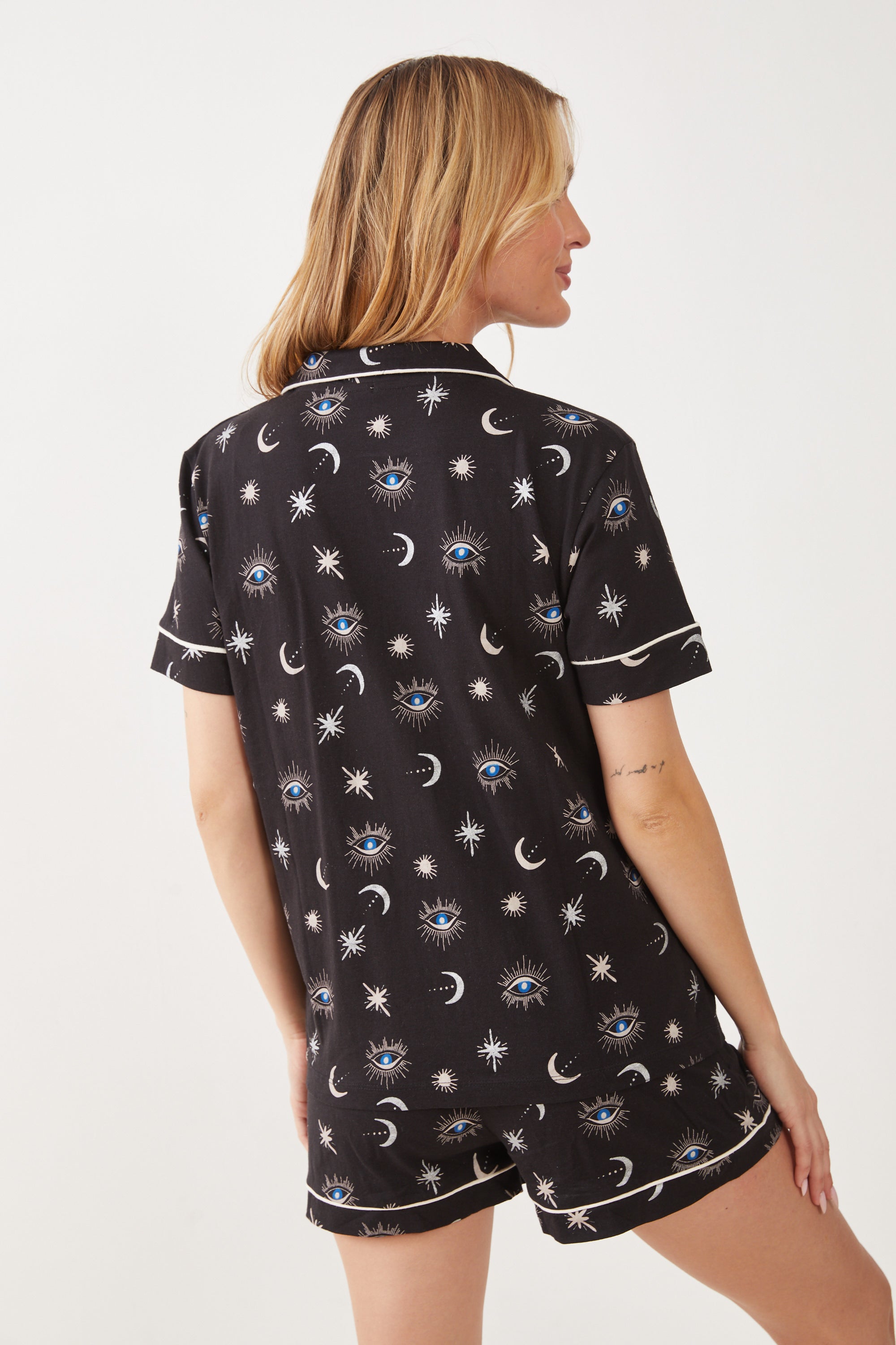 מכופתרת מ.קצר כותנה עין - שחור