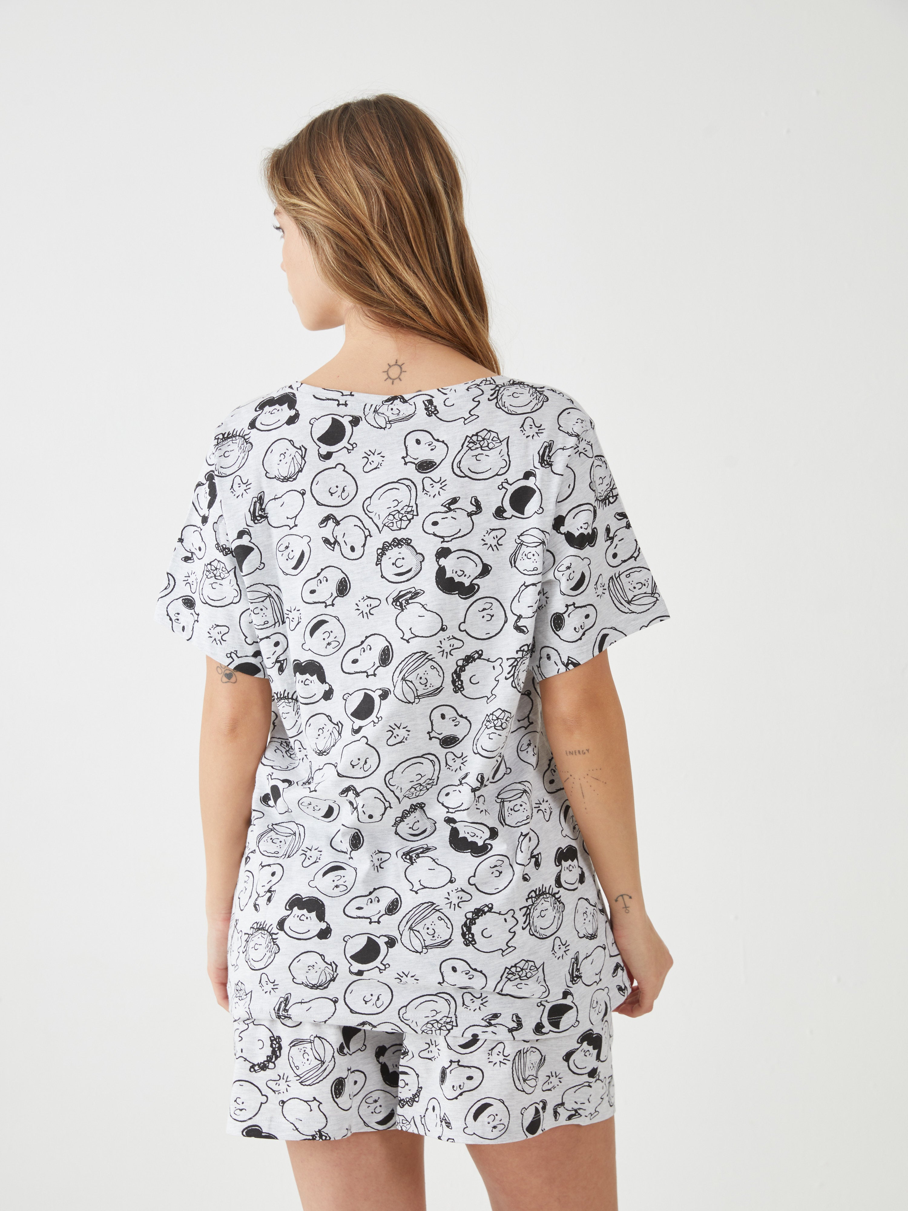 פיג'מה קצרה  סנופי  - אפור מלאנז
