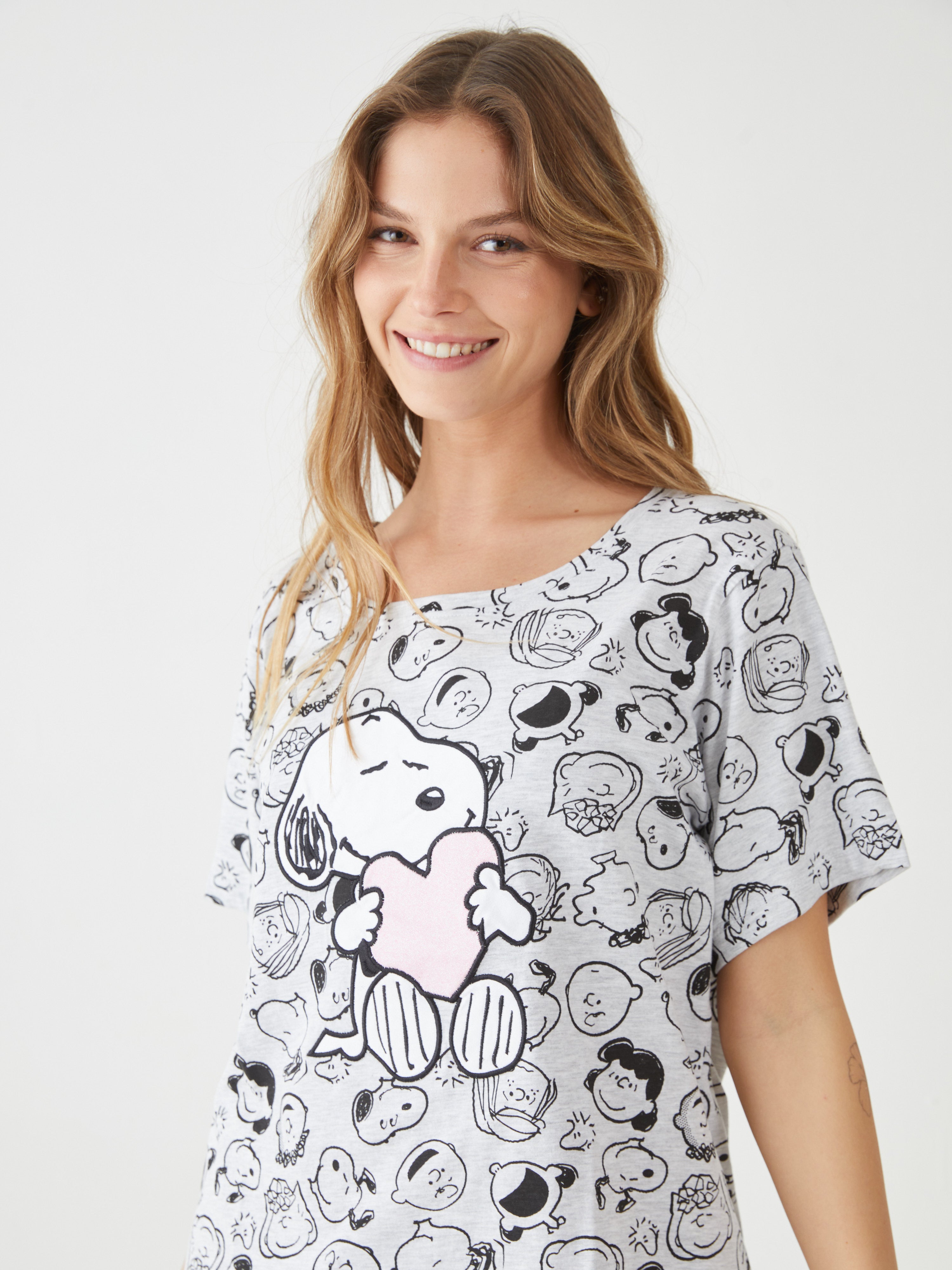 פיג'מה קצרה  סנופי  - אפור מלאנז