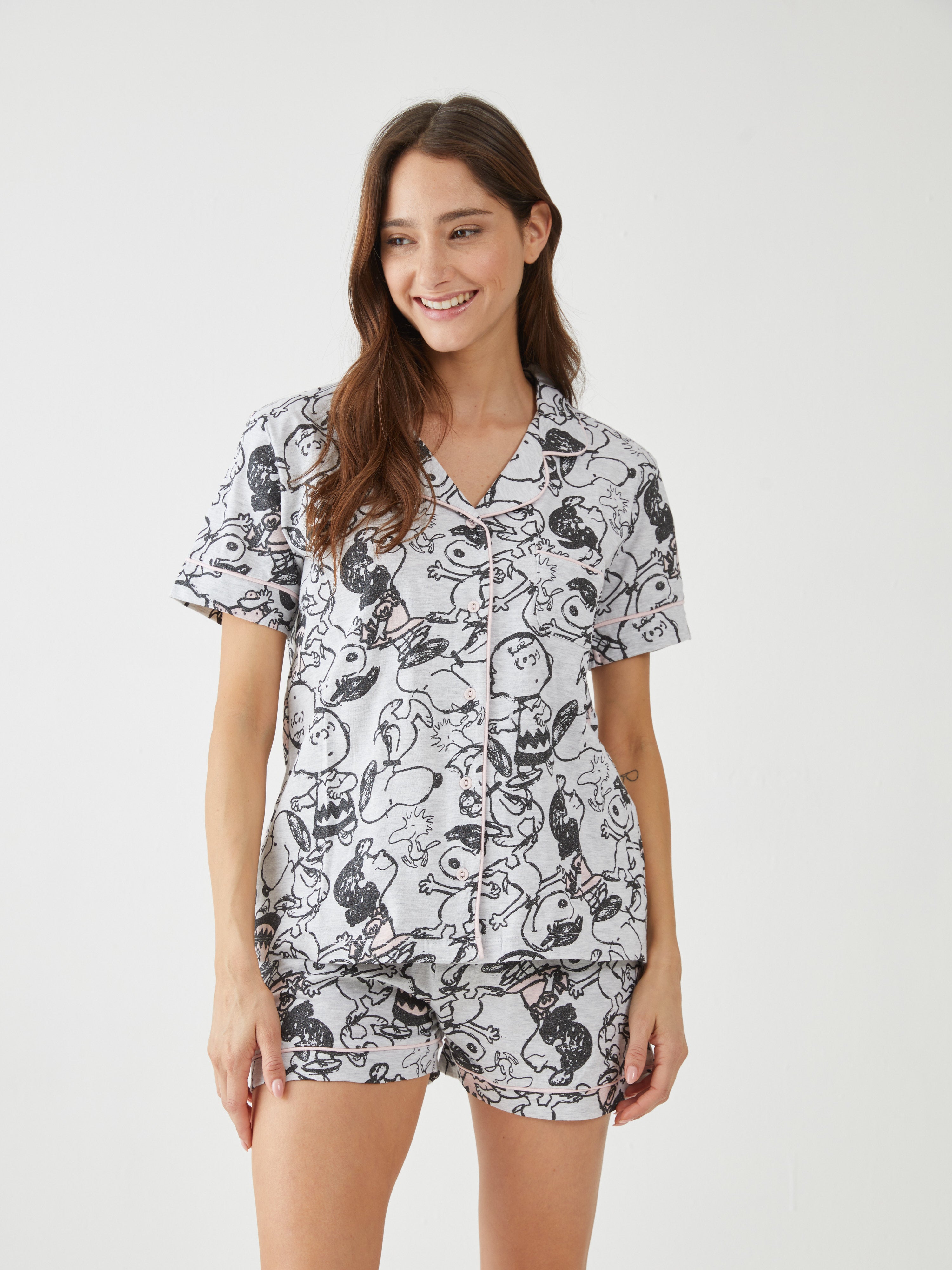 פיגמה מכופתרת כותנה- מסיבה סנופי - אפור מלאנז