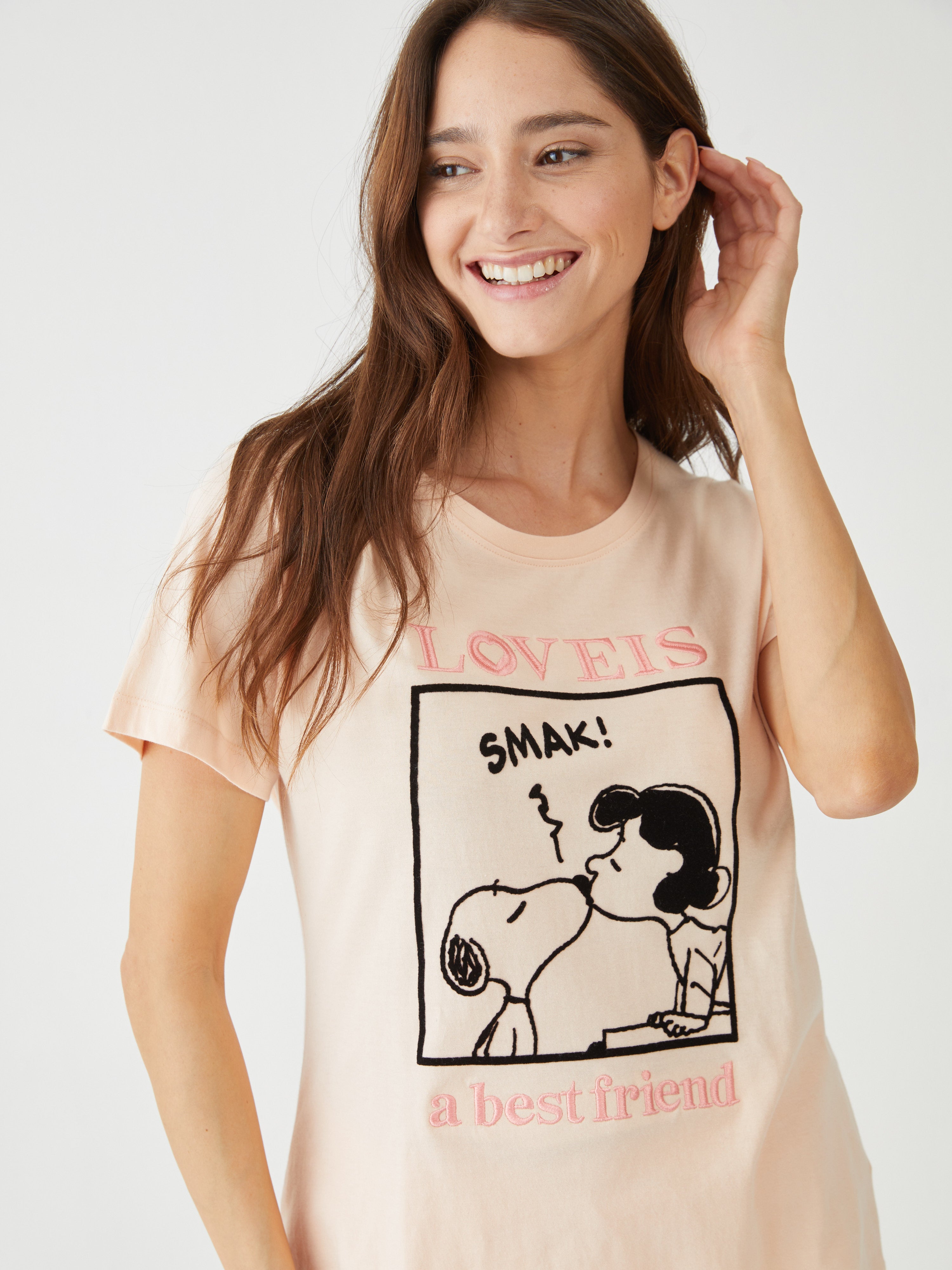 פיג'מה כותנה מכנס קצר סנופי  - אפרסק