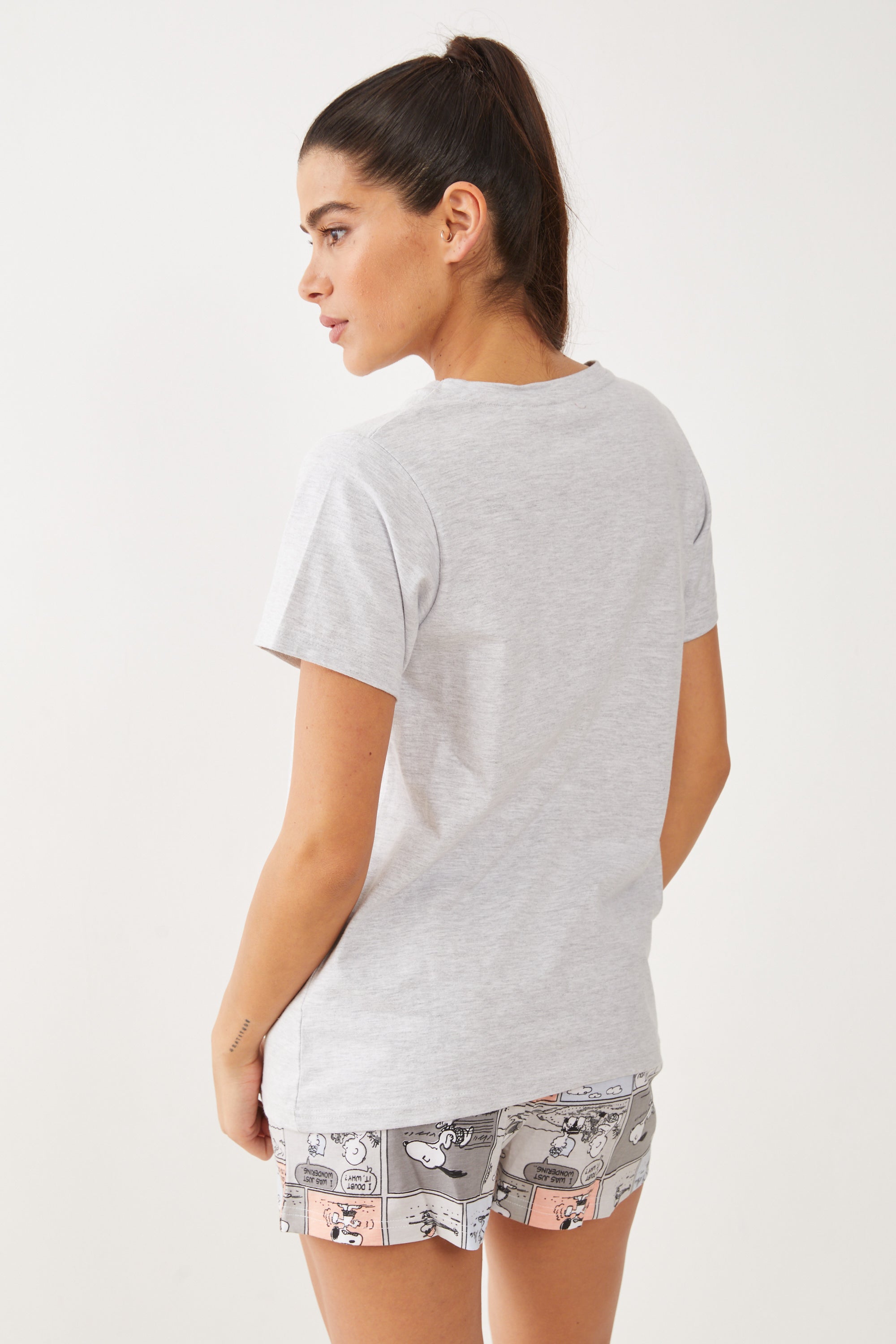 פיג'מה קצרה כותנה סנופי קומיקס - אפור מלאנז