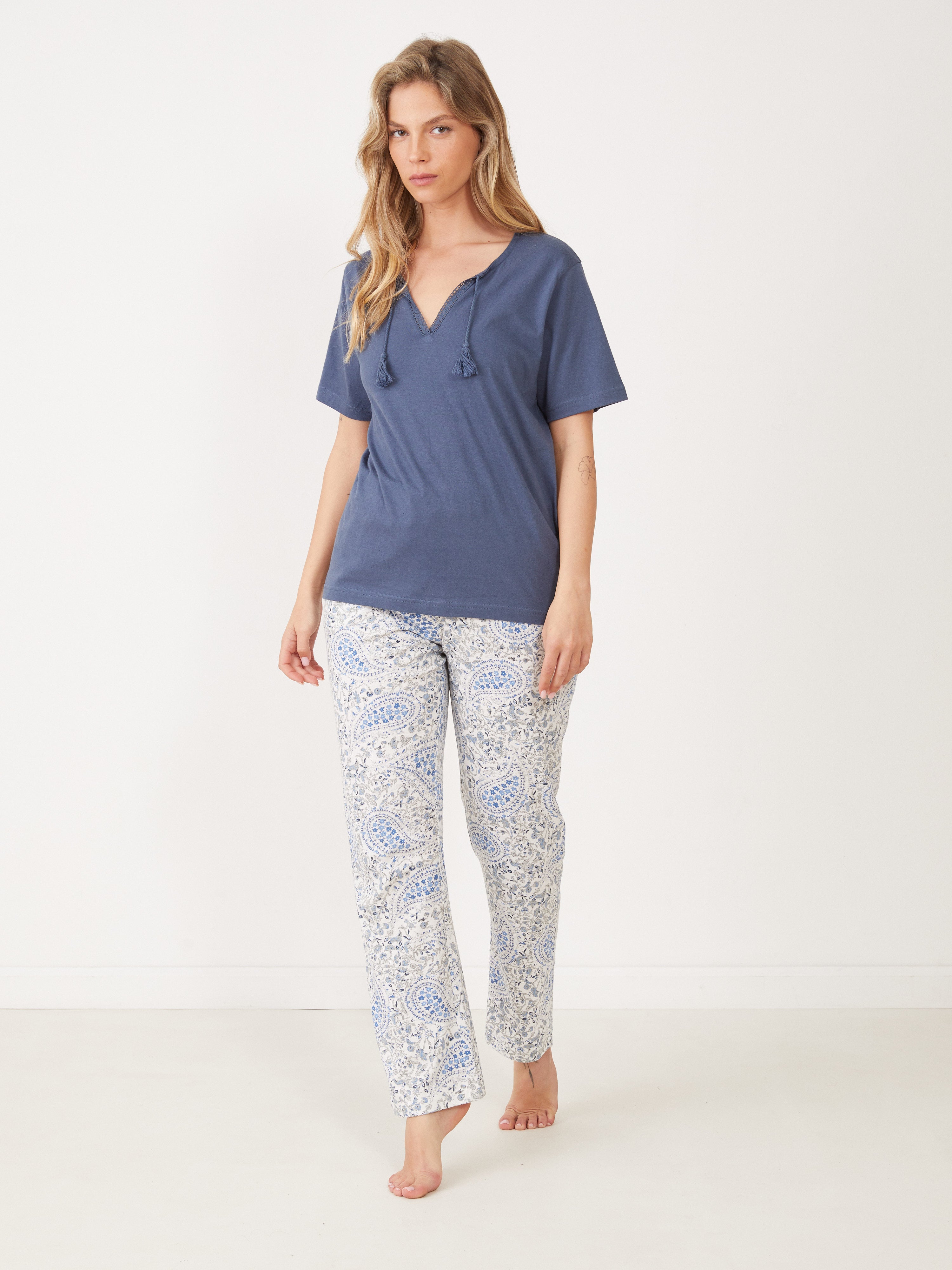 טהבד פיגמה מכנס 3/4-פרחים - לבן משולב