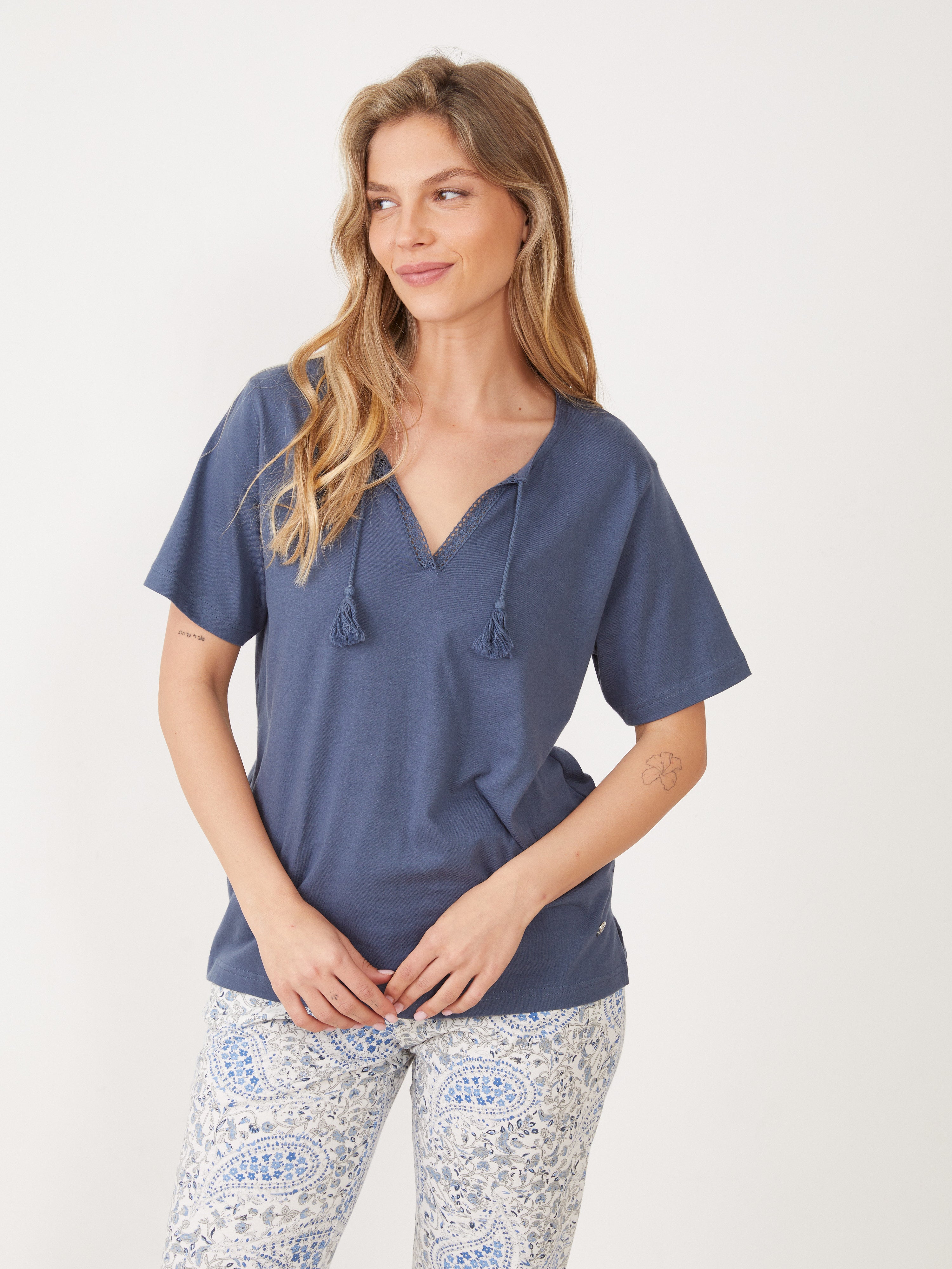 טהבד פיגמה מכנס 3/4-פרחים - לבן משולב